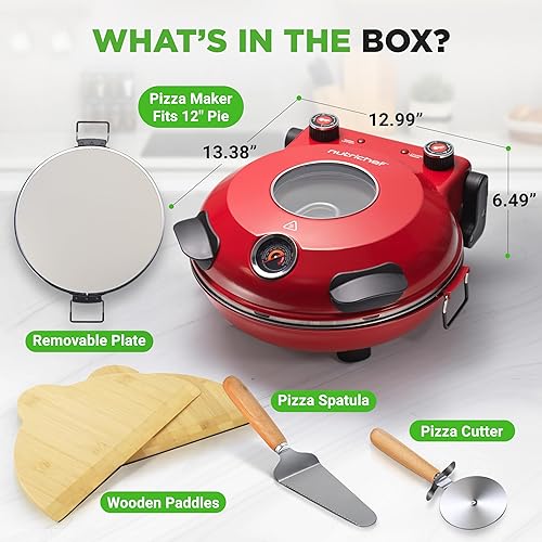 Miniatura 7 de NutriChef Horno eléctrico para pizza Máquina de pizza de encimera de 1200 W con control de temperatura y termómetro Ventana de visualización para