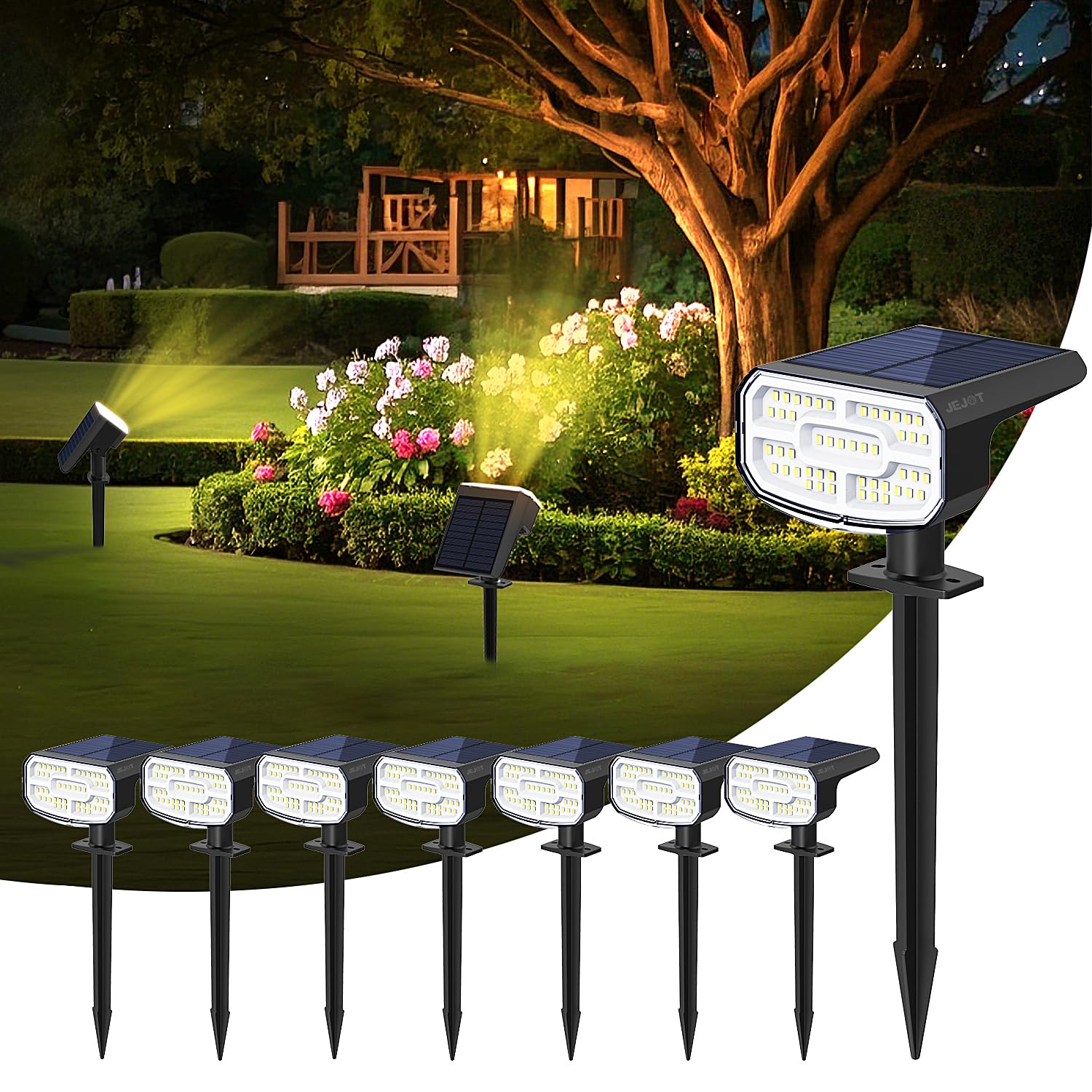 JEJOT Solar Spot Lights Outdoor Waterproof, Solar Spotlights, 8 Pack