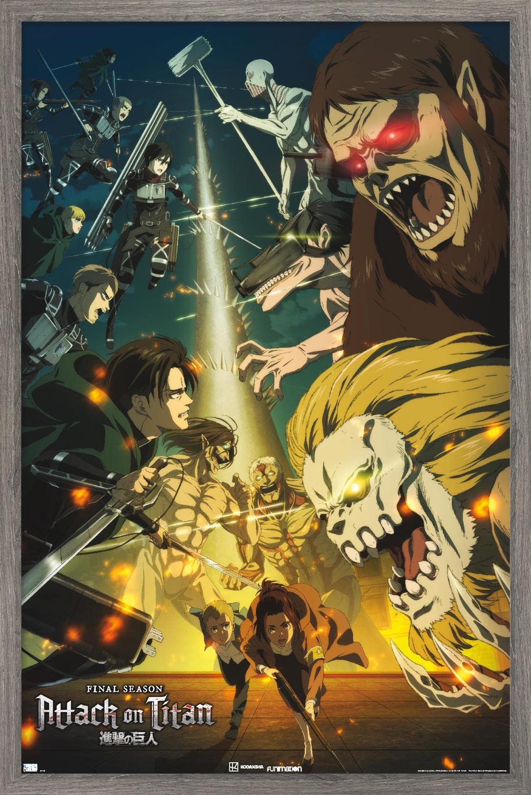 Trends International Attack on Titan: Season 4 - Key Visual 3 Wall Poster, 22.37" x 34.00", Barnwood Framed Version
