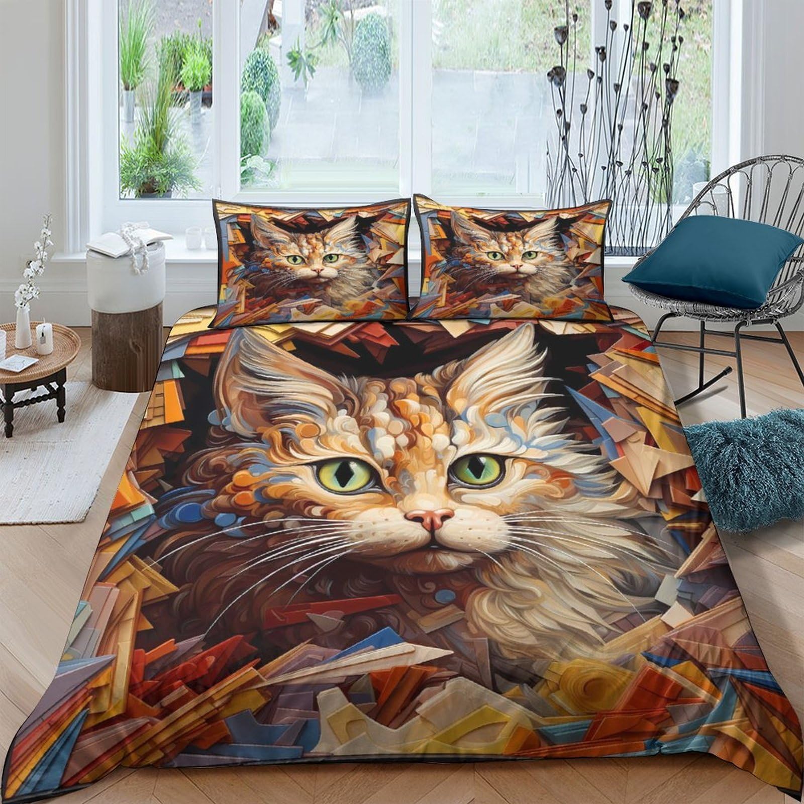 Ctjqhvkz Style-1 3D Printed Realistic Cat Art Fitted Sheet Microfiber Soft Mattress Cover For Bedroom Dorm Modern Animal Decor Single（135X200cm）