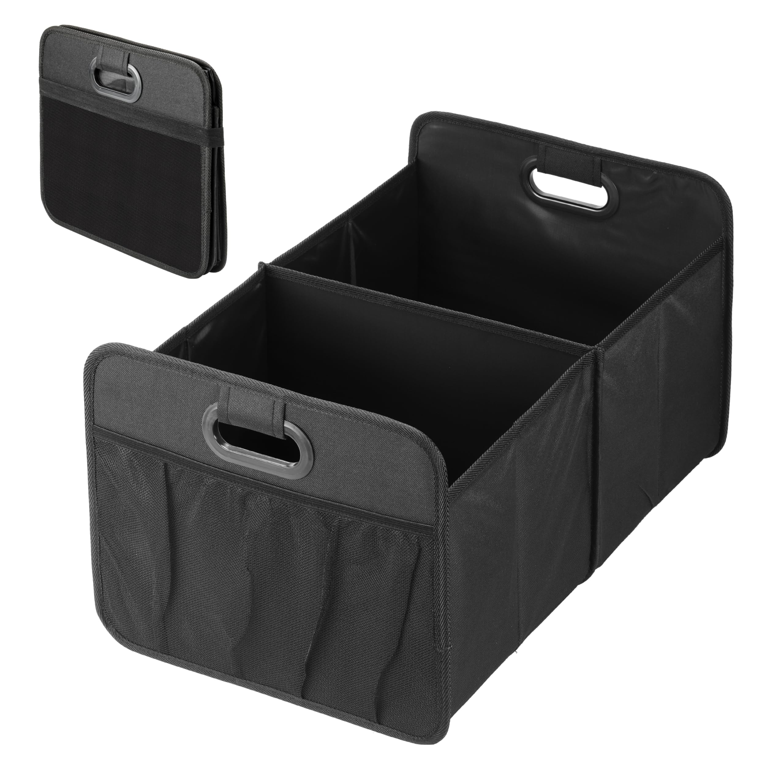 YSSOA Car Trunk Organizer, Foldable 2 Compartment 50L Storage Box with 5 Pocket & Reinforced Handle, 600D Waterproof Oxford Polyester, Non-Slip Bottom, for SUV/Truck, Black