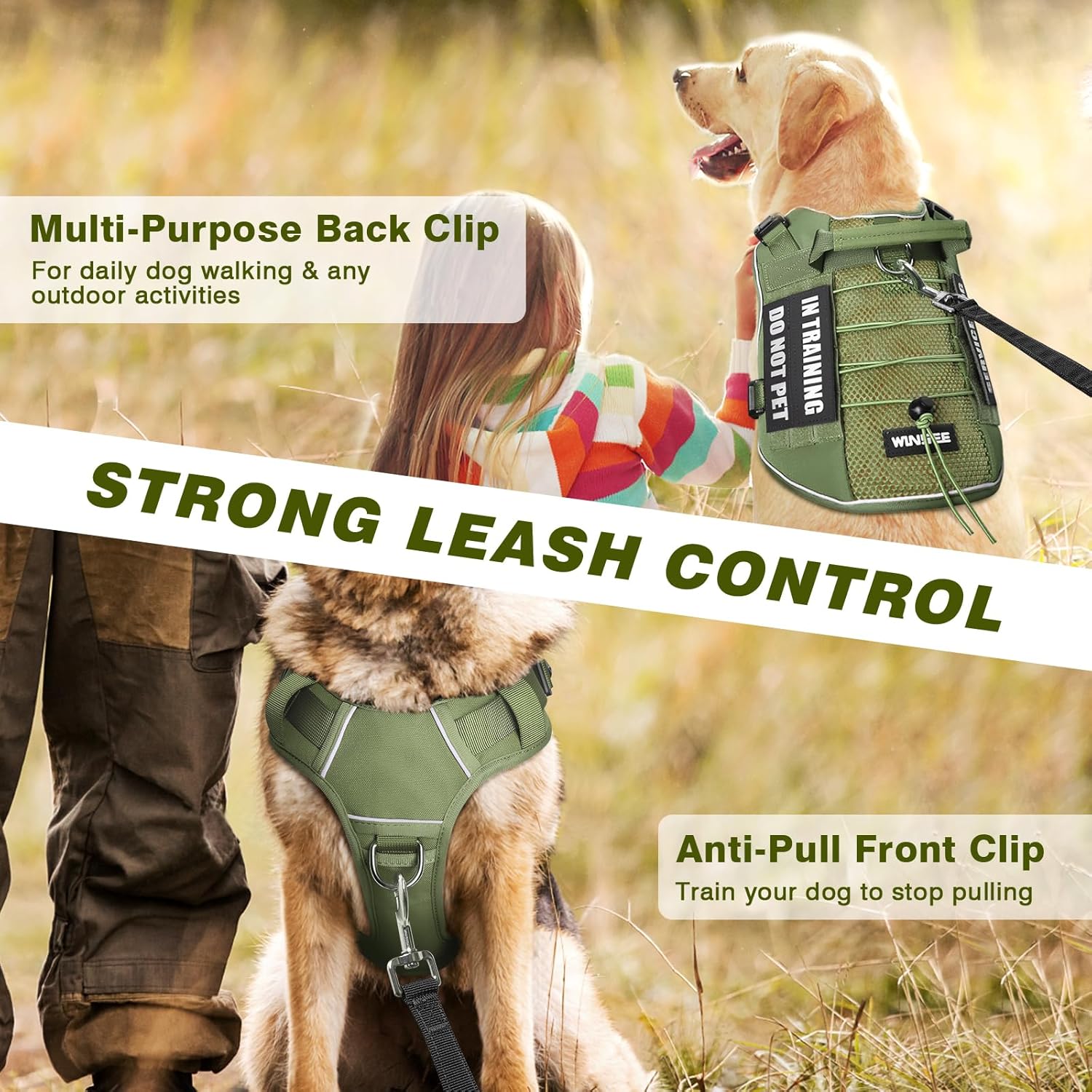 WINSEE Service Dog in Training Mesh Harness with 10 Pet Patches, Soft Air Mesh Breathable Tactical Dog Molle Vest, Reflective Military Pet Vest for Walking Hiking for Medium Dogs