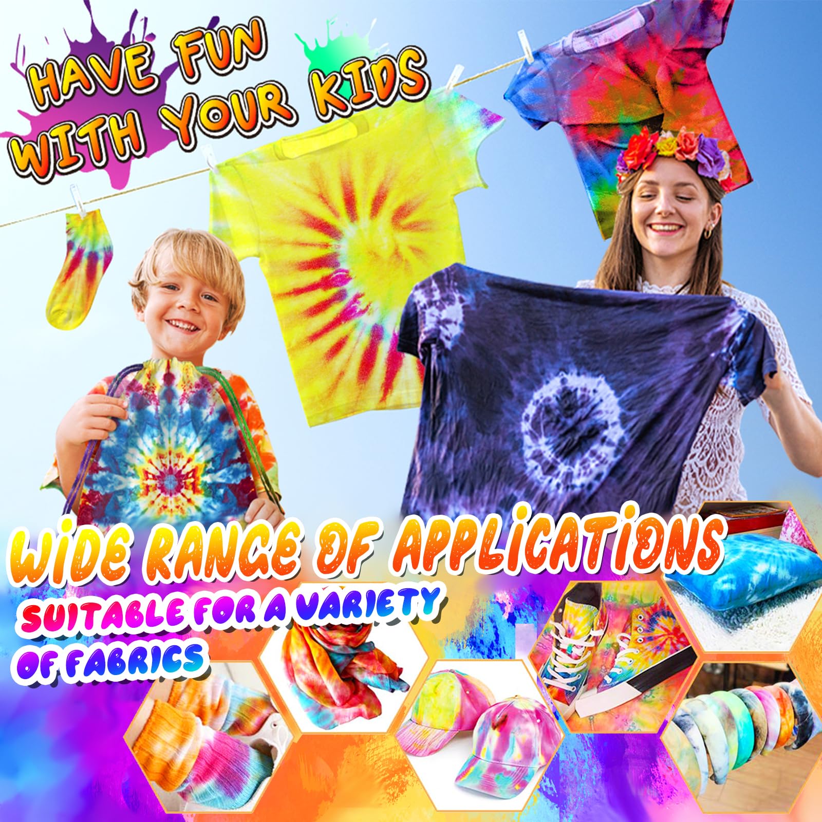 36 Farben Batikfarben Set für Kinder, Tie Dye Kit kreative Bastelspiele, Tie Dye Kit für Kleidung, Spiele und Aktivitäten, DIY Alles-in-Einem Batik-Set für Kinder und Erwachsene