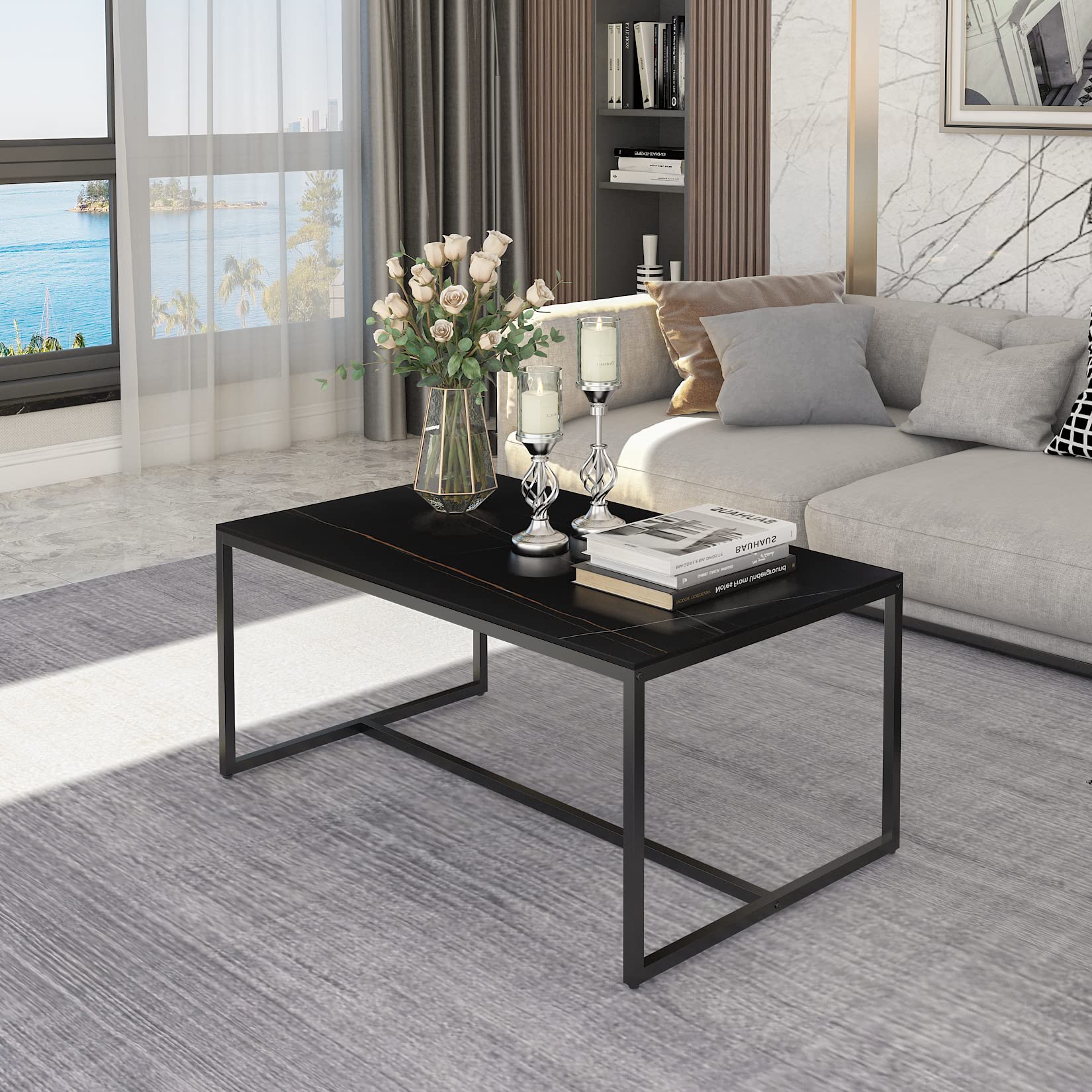 Buy Marble Top Coffee Tables Rectangle Sintered Stone Large Black