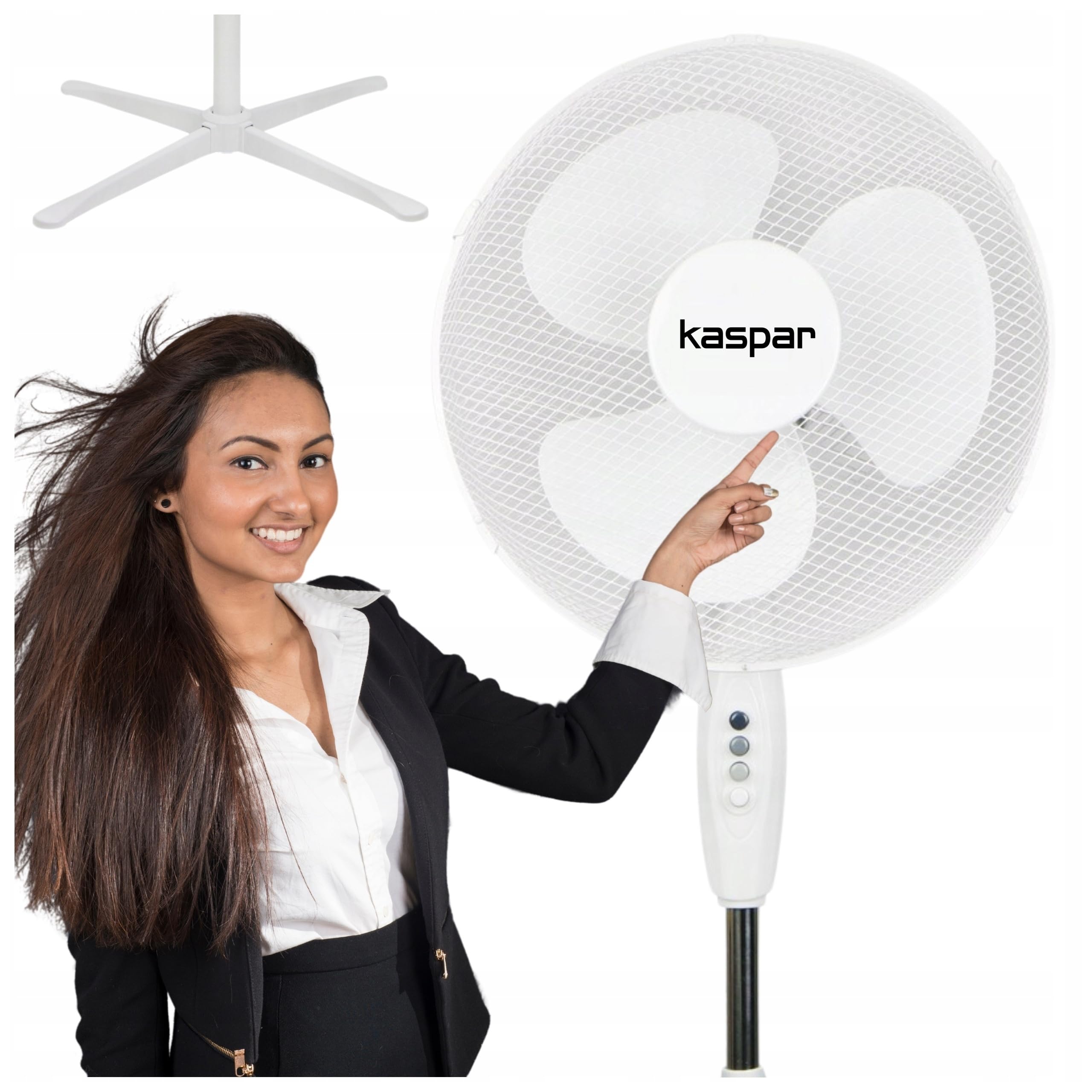 Kaspar Ventilator Standventilator mit 3 Windgeschwindigkeiten Oszillationsfunktion Schwenkfunktion 40 W 40 cm Durchmesser Höhenverstellbar Kreuzfuß Weiß