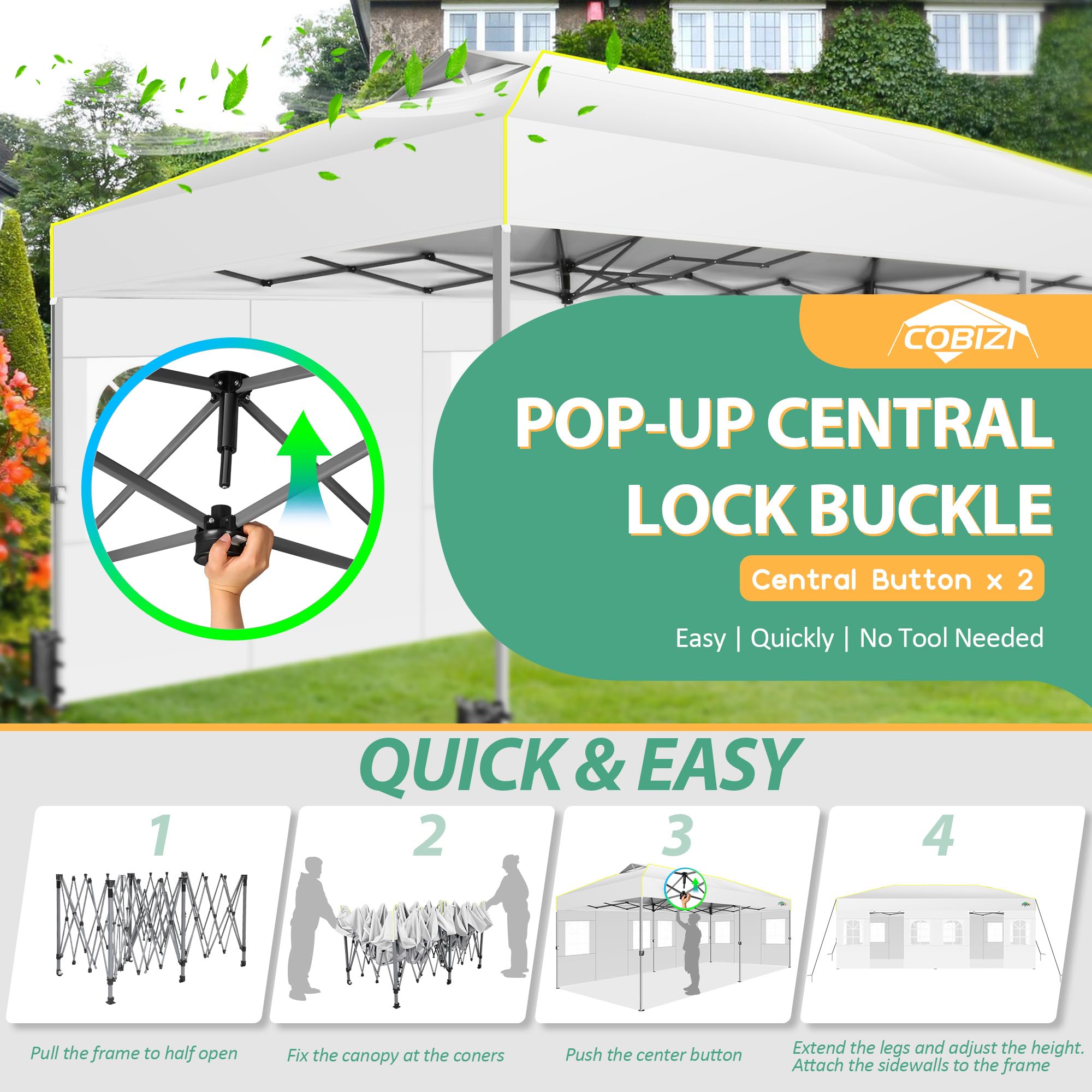 COBIZI Gazebo 3x6m Pieghevole Impermeabile, Esterno Resistente Una Sola Spinta Protezione Uv 50+,Giardino Consacco di sabbia,Campeggio Con Borsa Per Il Trasporto,Bianco