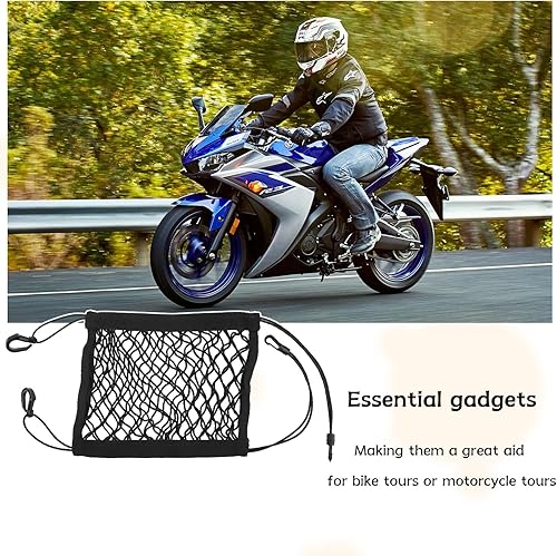 Miniatura 6 de Suvnie Red de carga para motocicleta para almacenamiento de casco, 9.4 x 10.6 pulgadas, red elástica de doble capa de alta elasticidad con 4