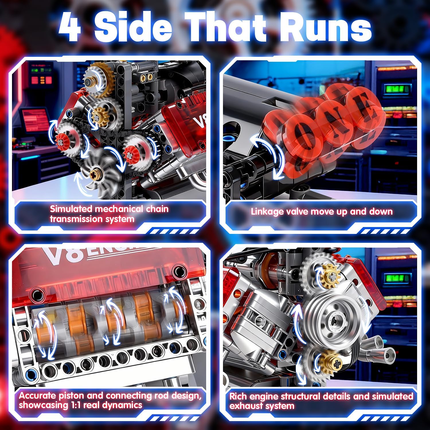 V8 Engine Toy Building Sets - Mini Combustion V8 Engine Model Kit That Runs, Build Your Own 8-Cylinder Car Engine Building Block with Motor, STEM Engineering Educational Toys for Teen Boy Adults Gift