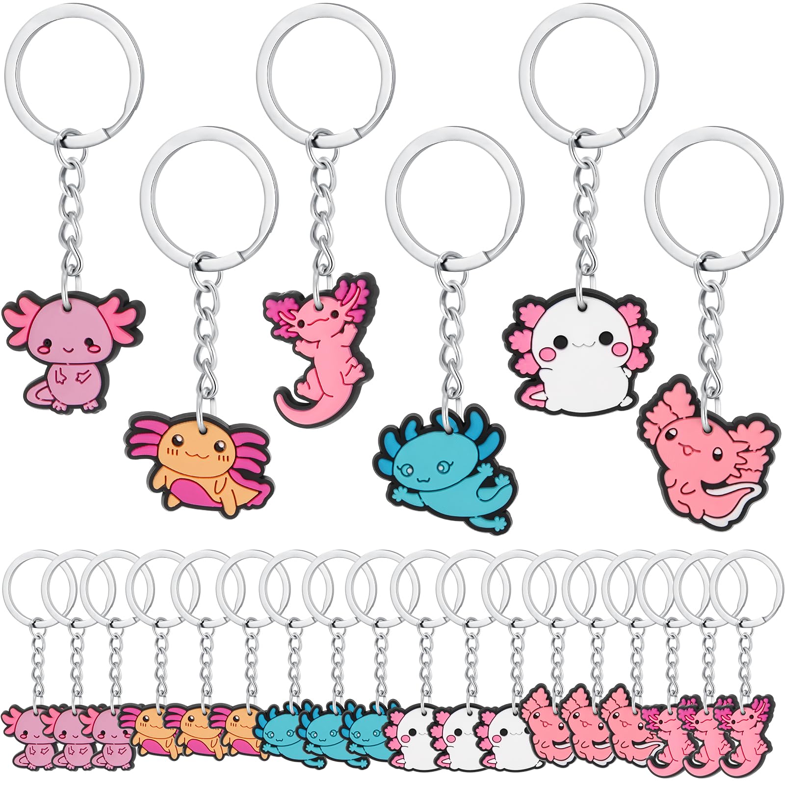 Neptniopllab Axolotl Keychain Pack, 24 Pieces Acrylic 3D Axolotl Birthday Decorations with D-ring Clips Axolotl Charms Pendant Accessories for Women Kids Boy Girl Christmas Birthday Gift