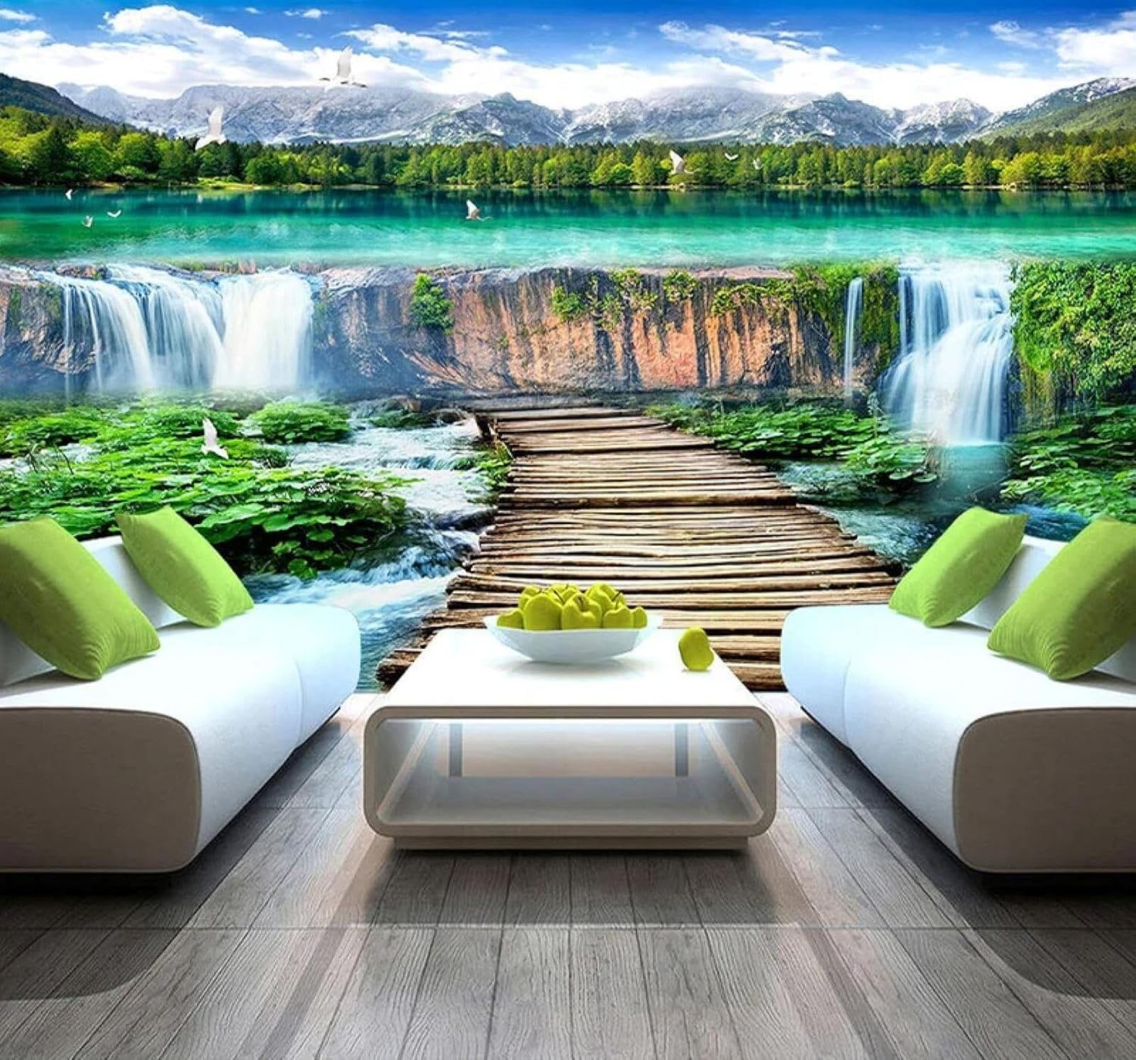 XLMING Fresh Landscape Waterfall Wooden Bridge Scenery 3D Wallpaper Luxury Home Dining Decor Paste Sofa Living Room The Wall for Bedroom Mural-150cm×105cm