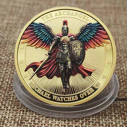Miniatura 3 de Moneda de desafío de San Miguel Arcángel  Salmo 9110-11 Moneda conmemorativa religiosa  Ficha coleccionable de hierro sólido con funda protectora