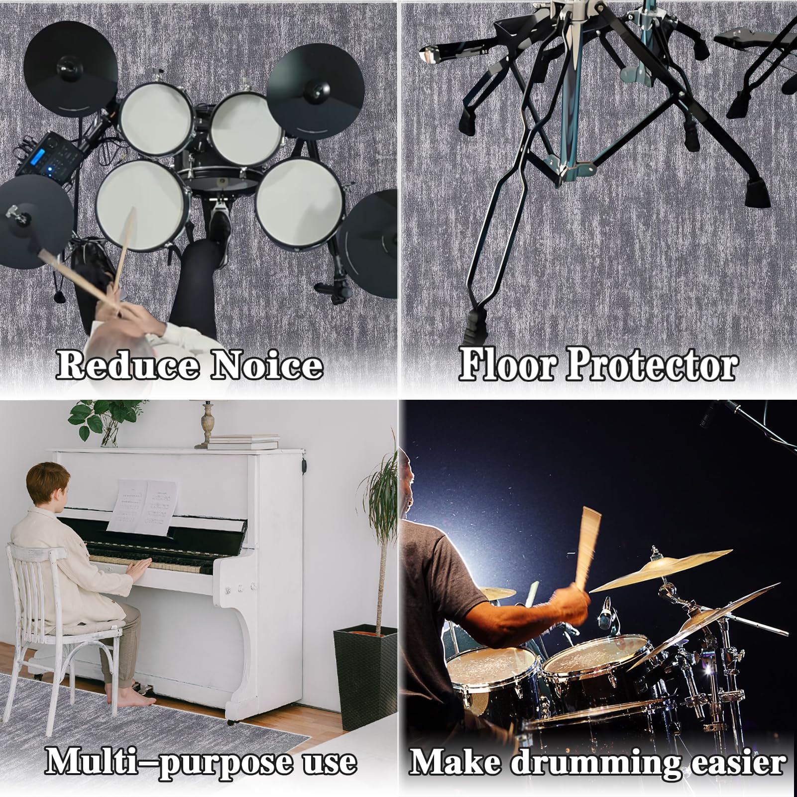 Tappeto Batteria Elettroniche Drum Tappeto Tappetino per Batterie Rullante Acustica Snare Drum Strumenti Musicali Tappeto Fonoassorbente for Pianoforte Tappeti Antiscivolo per Batteria 150 x 120 cm