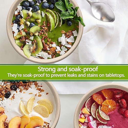 Miniatura 4 de Homestockplus Tazones desechables de 24 onzas, paquete de 100 cuencos de papel desechables, cuencos biodegradables resistentes y ecológicos para