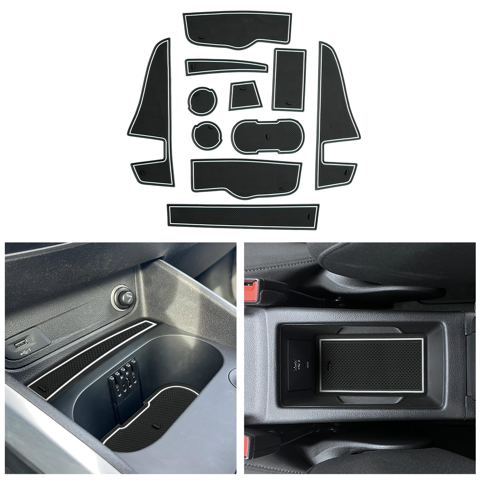 CDEFG Compatibile con Audi Q2 2016-2024 2025 tappetini in gomma per console centrale, tappetini antiscivolo per auto, in gomma, Q2 2025, accessori (bianco)