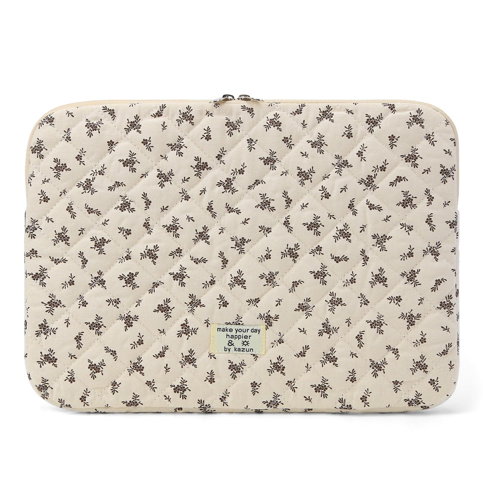 Puffy Laptop Sleeve 13-15.6 Inch Cute Quilted Laptop Protective Case Padded Floral Computer Sleeve for MacBook (A-Black, 13 Inch)