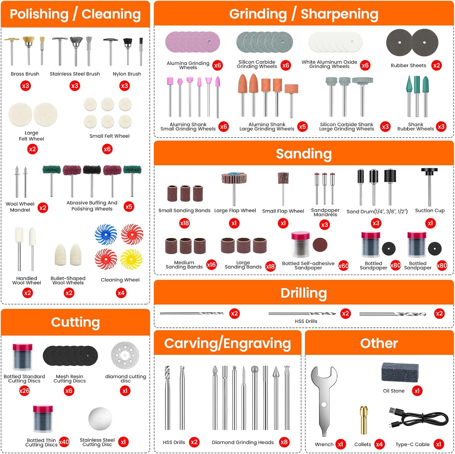 448PCS Rotary Tool Accessories Kit, 1/8" Universal Rotary Tool Bits, Includes 4V Cordless Rotary Tool (5 Speeds, 2000mAh) – Ideal for Sanding, Polishing, Engraving, Grinding