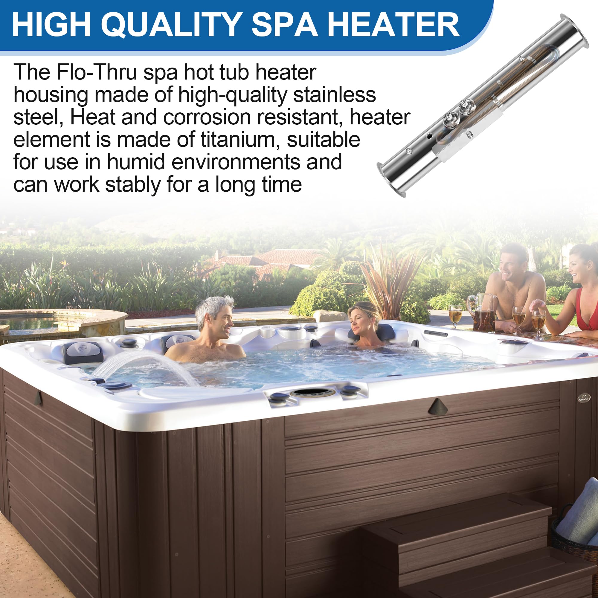 Elemento calefactor de bañera de hidromasaje de 4 kW y 240 V con colector de calentador de bañera de hidromasaje de 15 x 2 pulgadas, carcasa de calentador de flujo de acero inoxidable B24055R