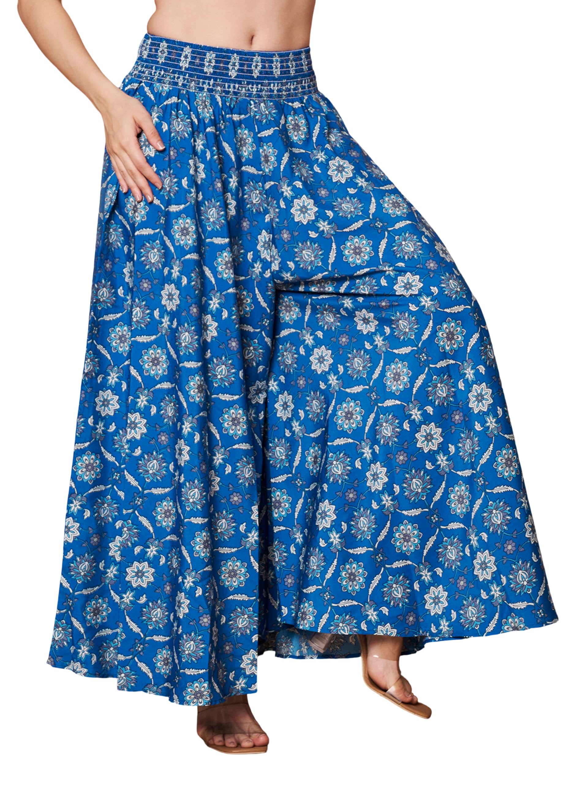 KZULLY Palazzo da donna, eleganti pantaloni palazzo stampati, silhouette fluida a gamba larga, comodi da indossare tutti i giorni e per le occasioni