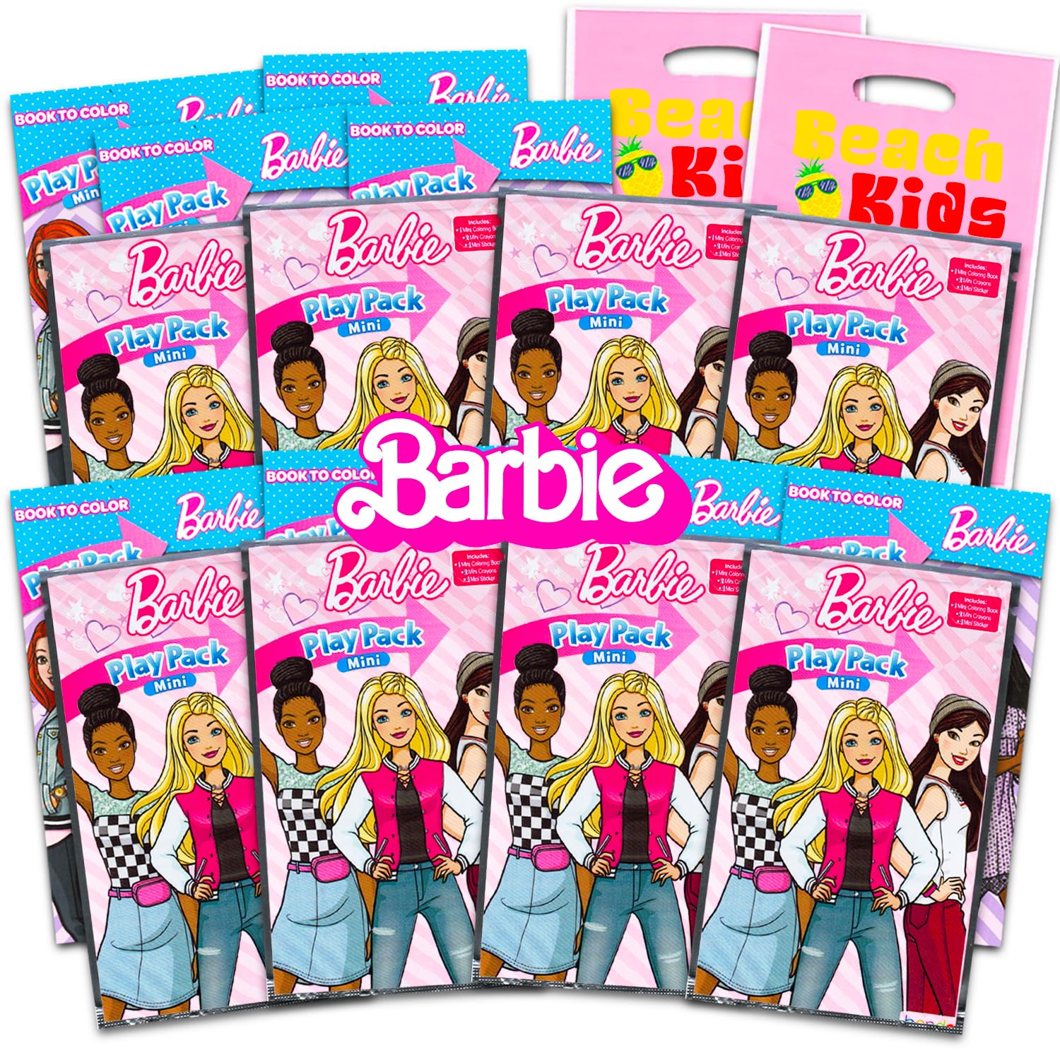 Bendon 8 Pc Barbie Mini Party Favors Set - Bundle with 8 Barbie Play Packs | Mini Coloring Books, Stickers, and Goodie Bags (Barbie Birthday Party Supplies Decorations)