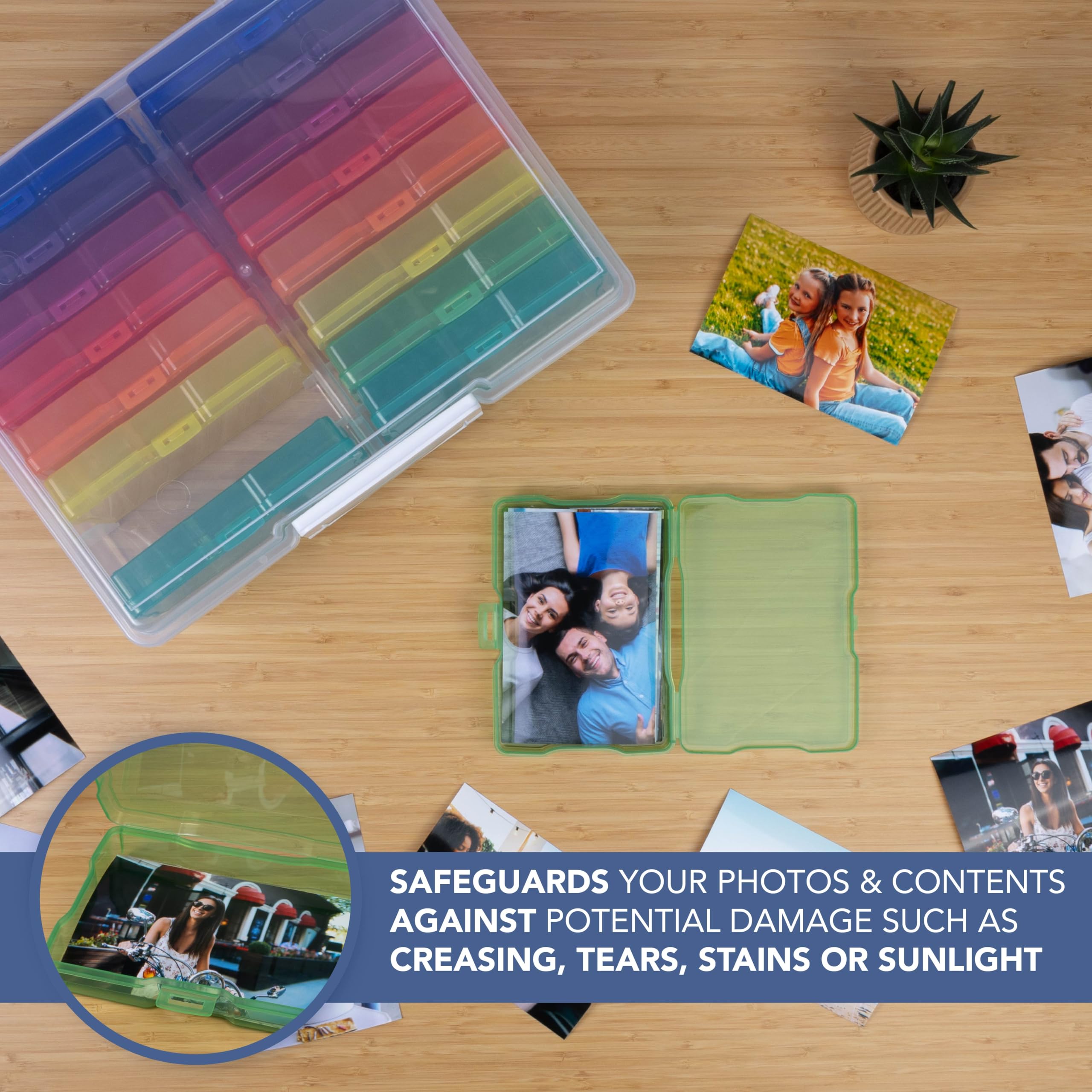 HEFTMAN 4 x 6 scatole per foto arcobaleno – scatola trasparente per foto con 16 scatole interne per foto, contiene 1600 foto