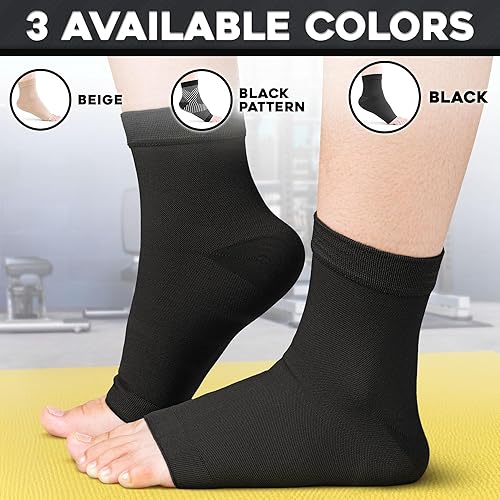 Miniatura 7 de Calcetines de compresión de tobillo (XXL, negro), tobillera eficaz con compresión de 20-30 mmHg para aliviar el dolor de pies, manga de soporte de