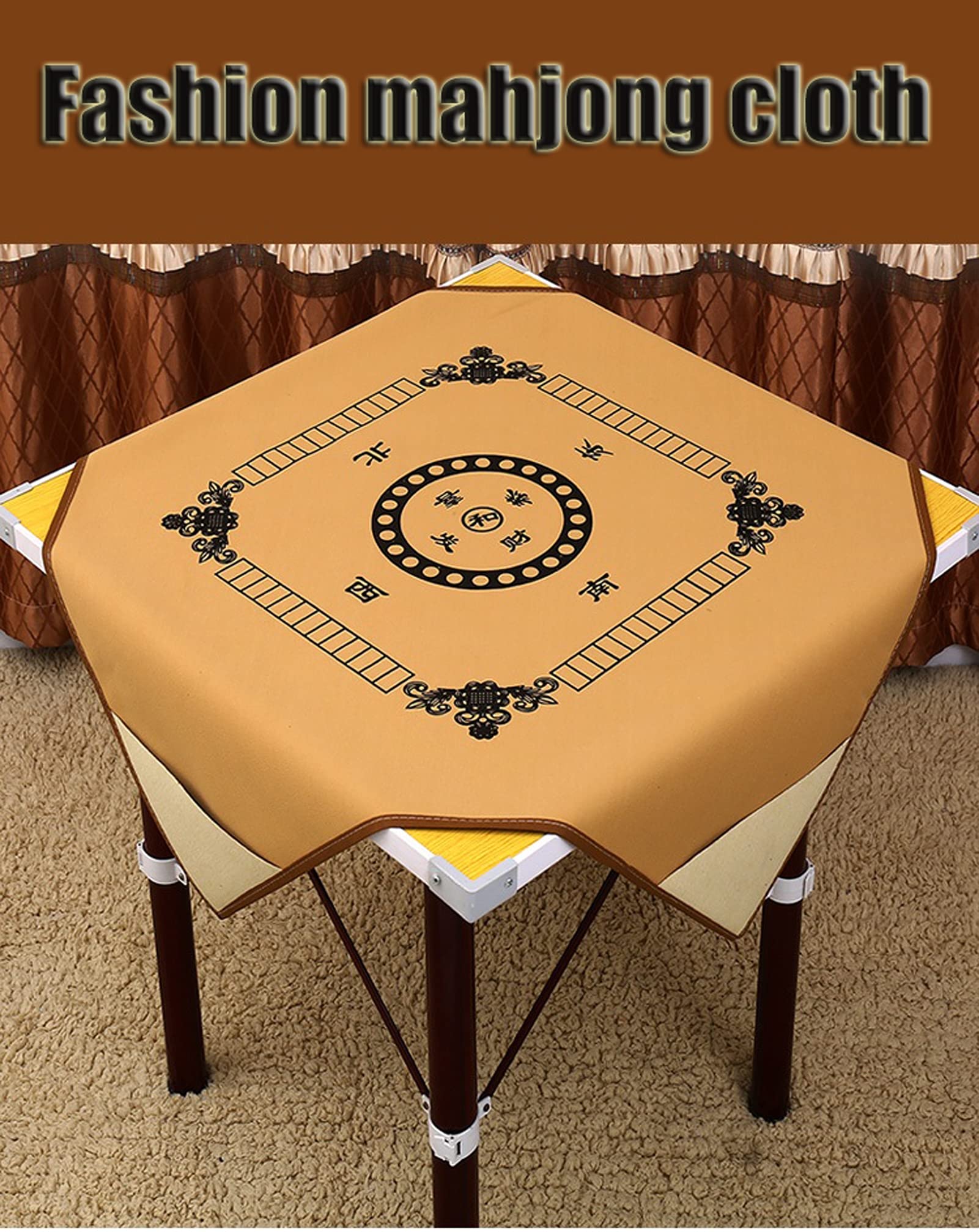 Mahjong Table Mat With Storage Pockets - Non-Slip Game Mat 31.5x31.5 Inch Floral Design | Deyimmei Mahjong Accessories