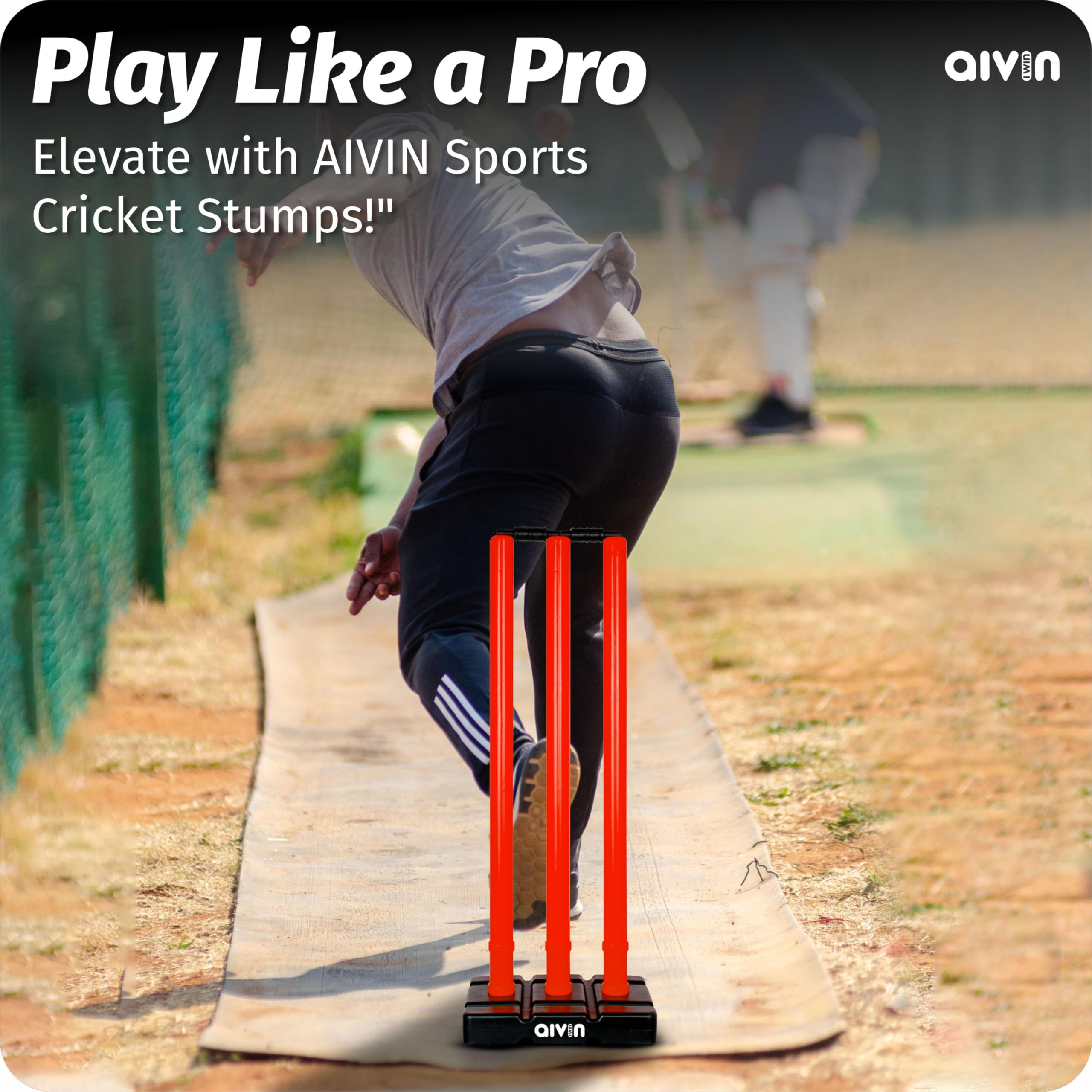 Aivin Bowled Cricket Stumps Set (3 Stumps + 2 Bails + 1 Stand) (Red) 4
