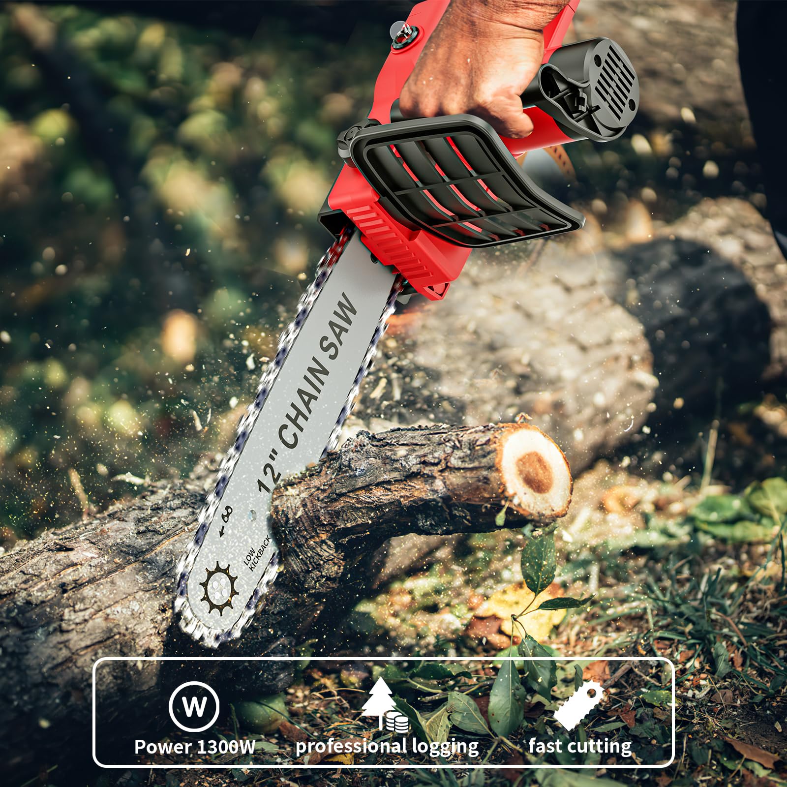Brushless Kettensäge mit Akku 3000mAh * 2, 12 Zoll Akku Kettensäge Elektro, Einhand Mini Kettensäges Elektrische mit Automatischer Öler, für Gartenscheren Astschere Holzschneidenz (S)