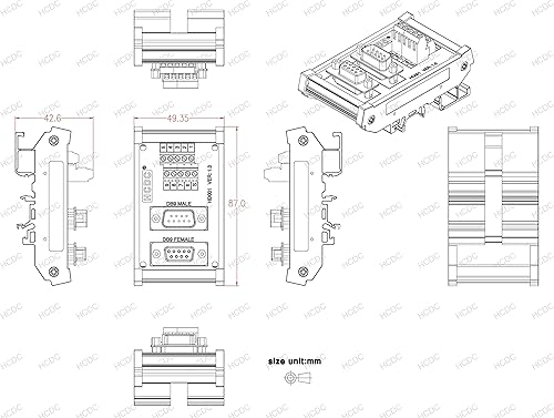 Miniatura 5 de Montaje en carril DIN D-SUB Módulo de interfaz macho-hembra Placa de ruptura del bloque de terminales (DB37)