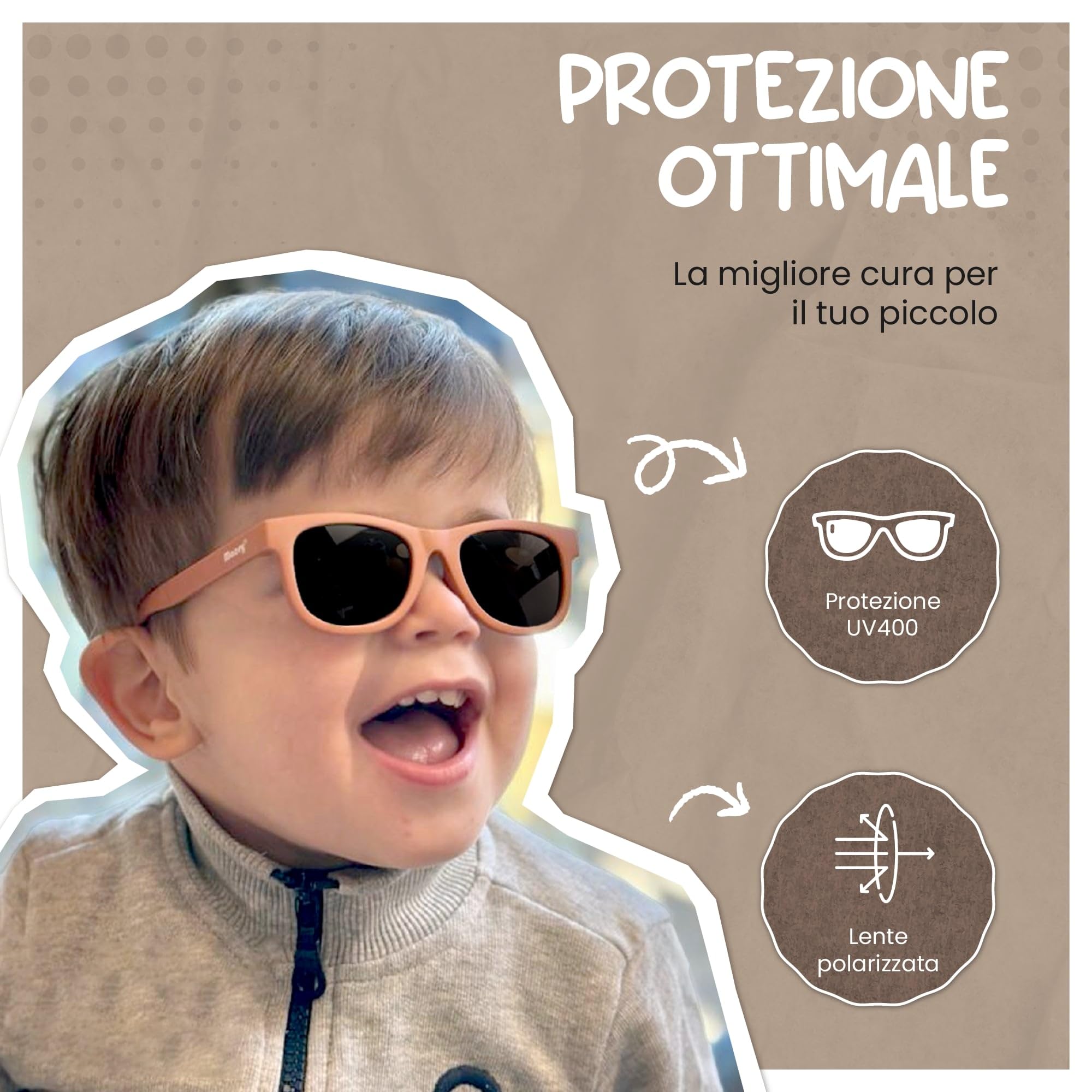 Occhiali da Sole per Bambina, 0-2 Anni, Protezione Polarizzata UV400, Montatura Flessibile e Pieghevole, Cinturino Elastico Regolabile, Occhiali da Sole Sicuri e Comodi per Bambino, Indi