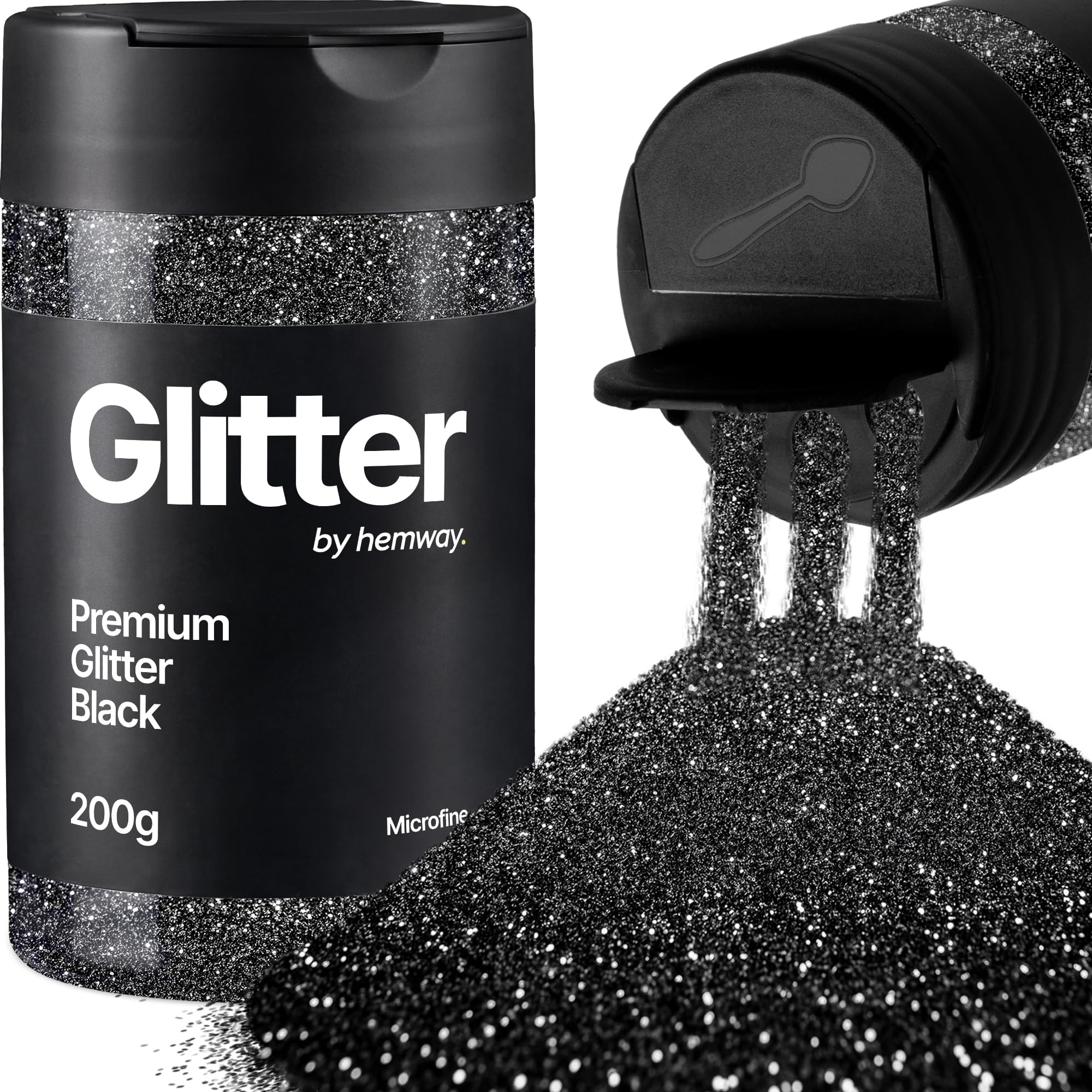 Hemway Black Glitter Shaker, 200g Microfine Glitter for Crafts Metallic Flake Sequins for Resin & Epoxy Crafts for Decorating, Halloween, Christmas, Nail, Face, Art