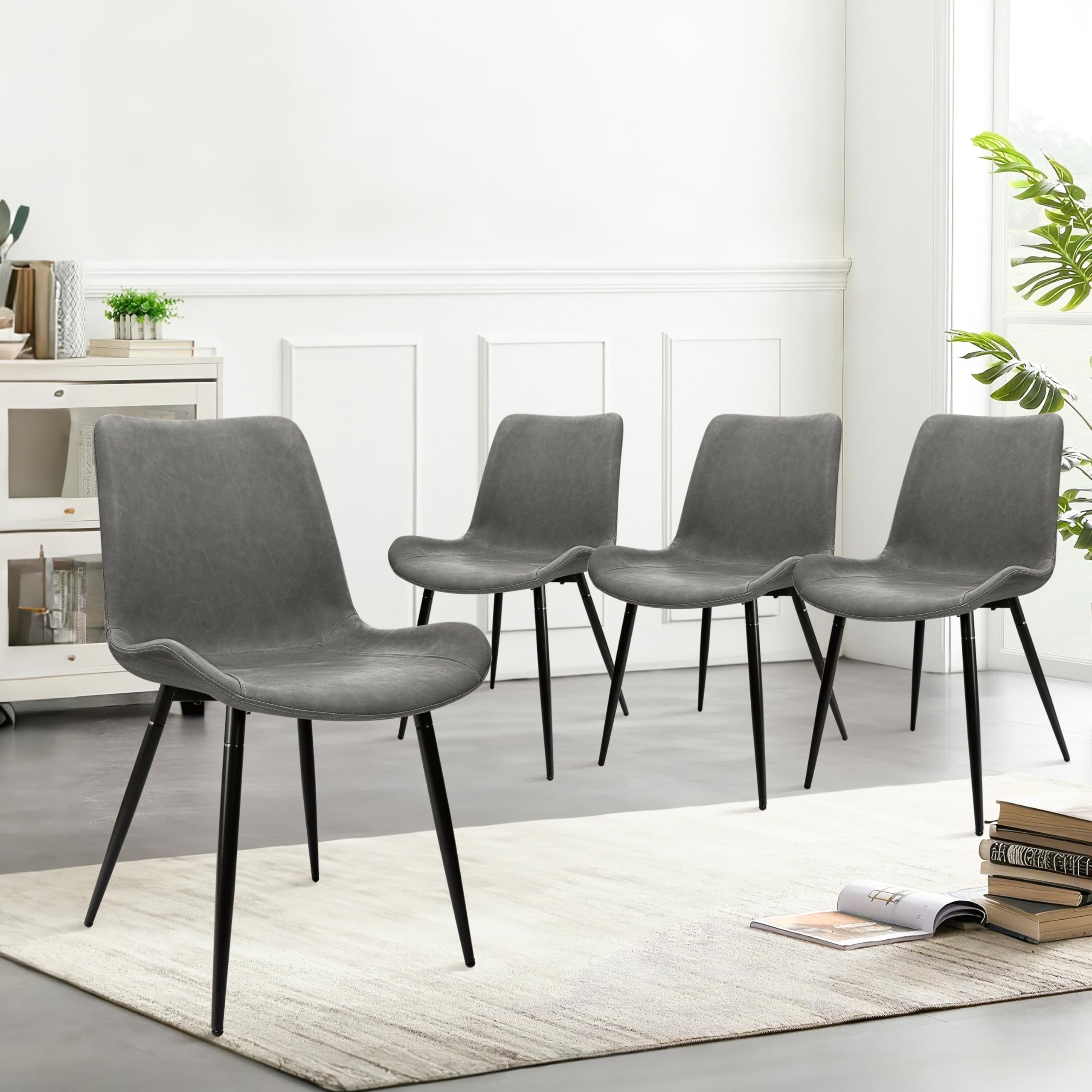 Photo 1 of ****PARTIAL SET****CangLong Dining Chairs Set of 4, Modern Kitchen Chairs with Faux Leather Seat and Backrest, Upholstered Armless Side Chairs for Living Room, Restaurant, Waterproof & Durable, Grey