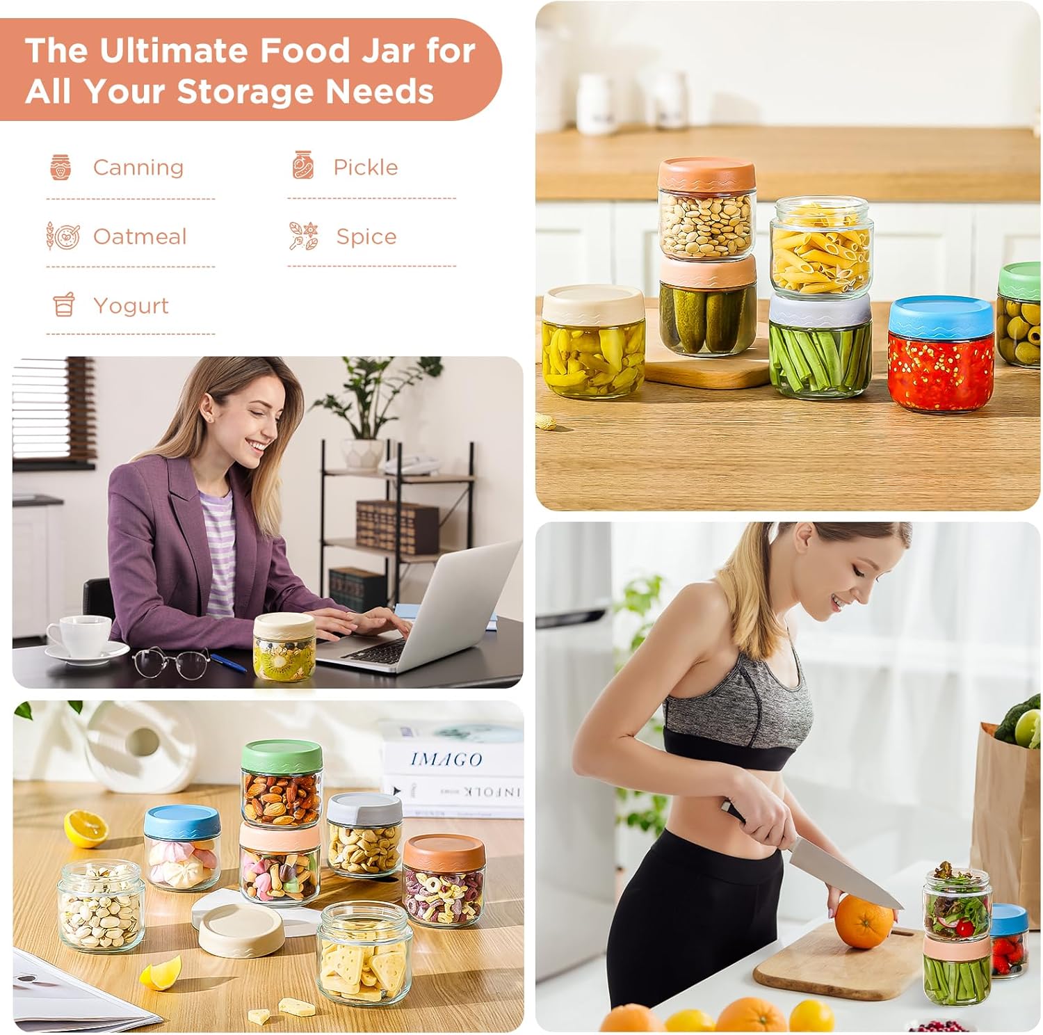 DRKIO 10 Oz Overnight Oats Containers with Lids - 6 Pack Glass Storage Jars with Airtight Lids Wide Mouth Mason Food Jars Great for Meal Prep Salad Chia Pudding Snacks Yogurt Sugar Spice Cereal - Image 7