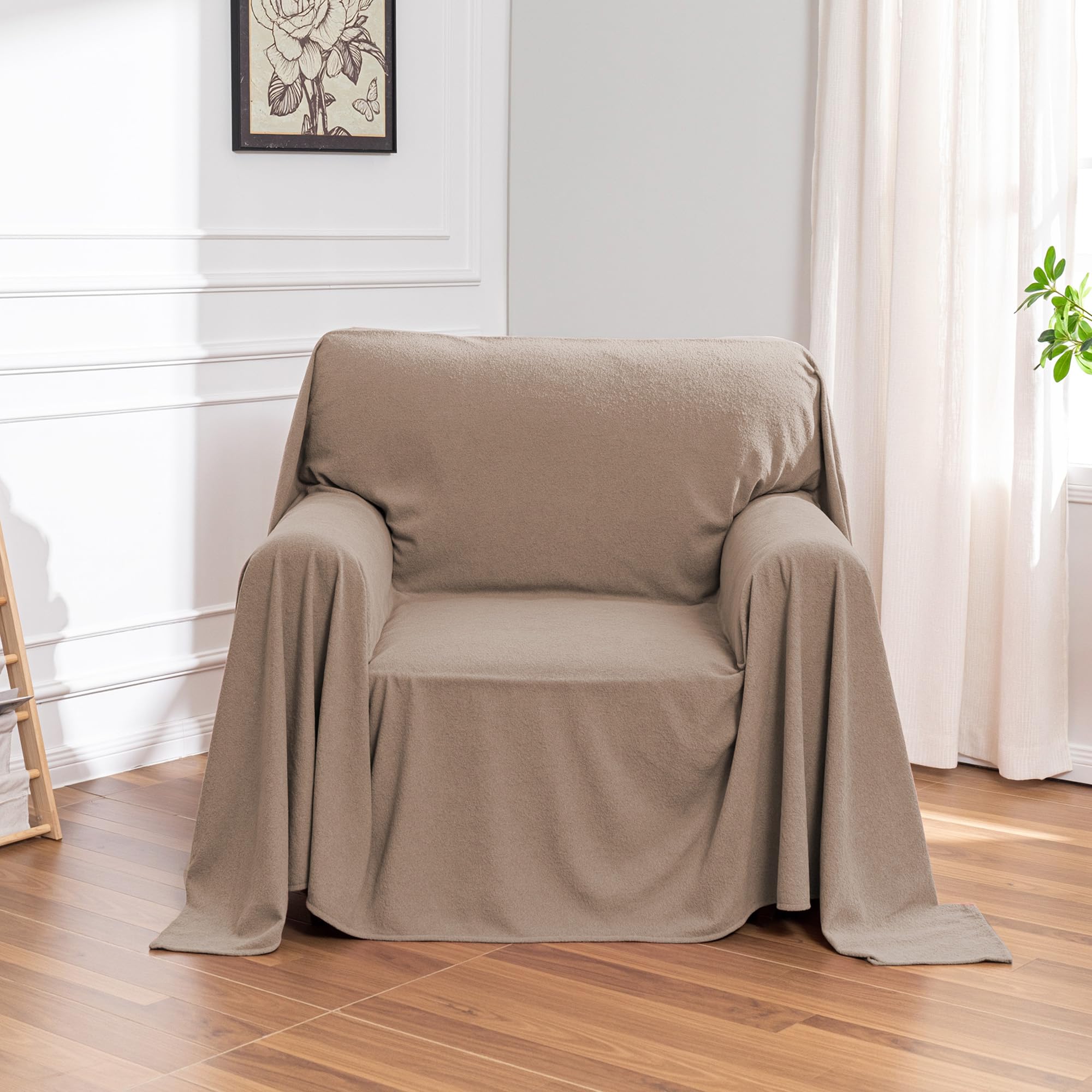 Photo 1 of MEETSKY Small Couch Cover Oversized Armchair Sofa Covers Washable for Dogs Single Recliner Sofa Slipcover, Cat Scratch Proof Soft Sofa Throw Protector for Pets, 71" x 91", Khaki