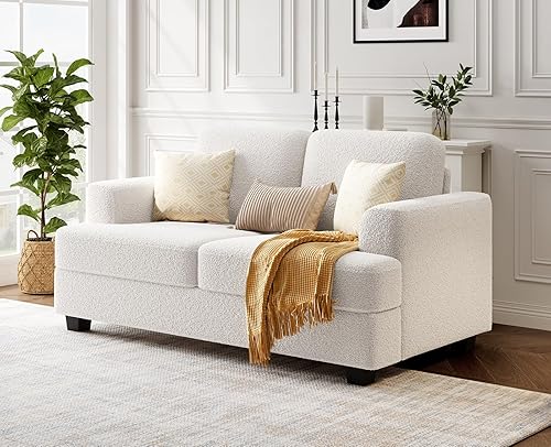 KKL Sofá de asientos profundos de 89 pulgadas, sofá nube de 3 plazas, 2 almohadas, sofás para sala de estar, sofá blanco, cómodo sofá con bolsas de