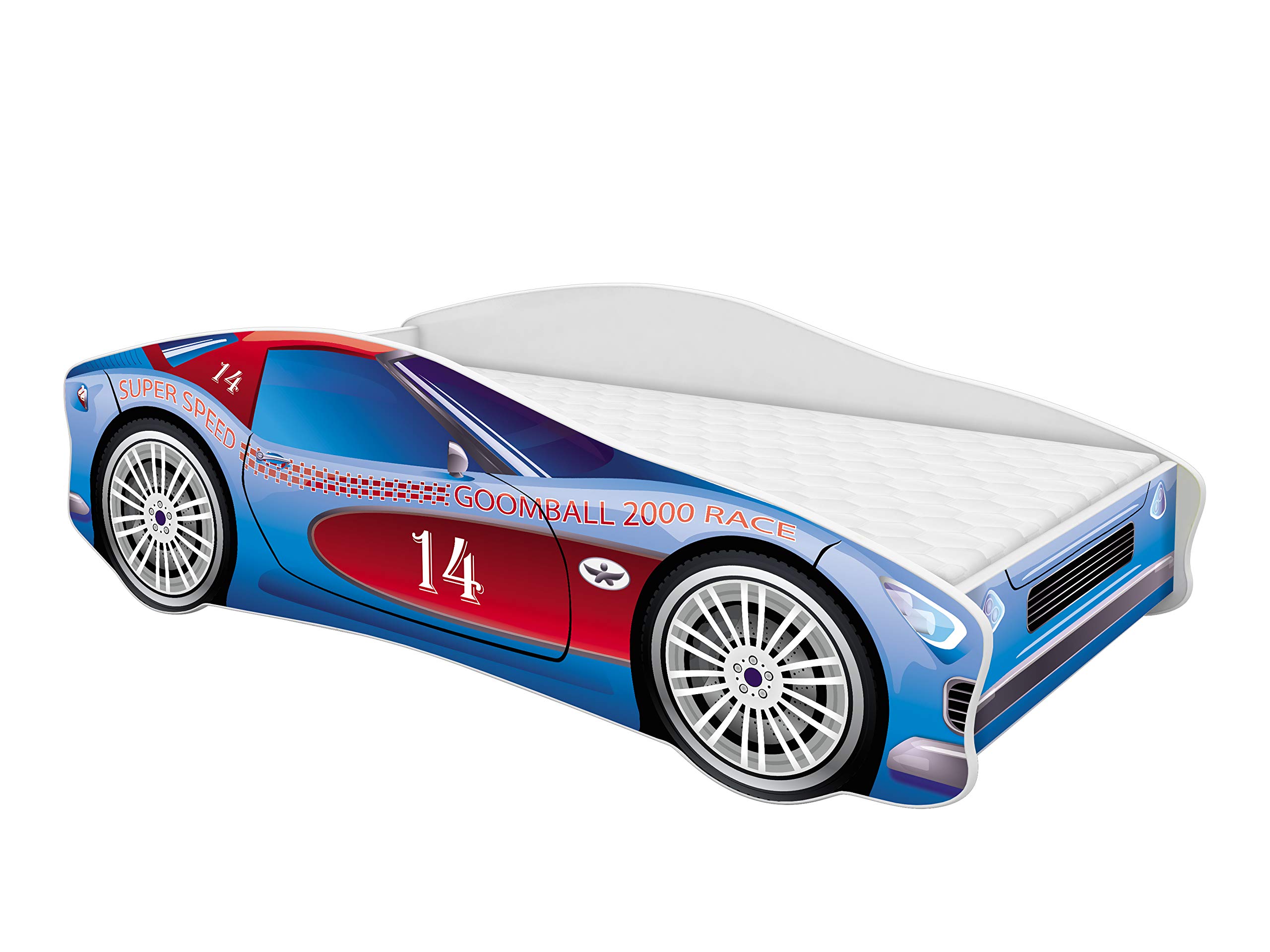 ACMA Lit Voiture Enfant 160x80 cm Modèle 2 avec Matelas et Sommier à Lattes - Lit Junior Voiture pour Garçon, Lit Enfant Design Voiture pour Chambre d’Enfant avec Barrière de Sécurité