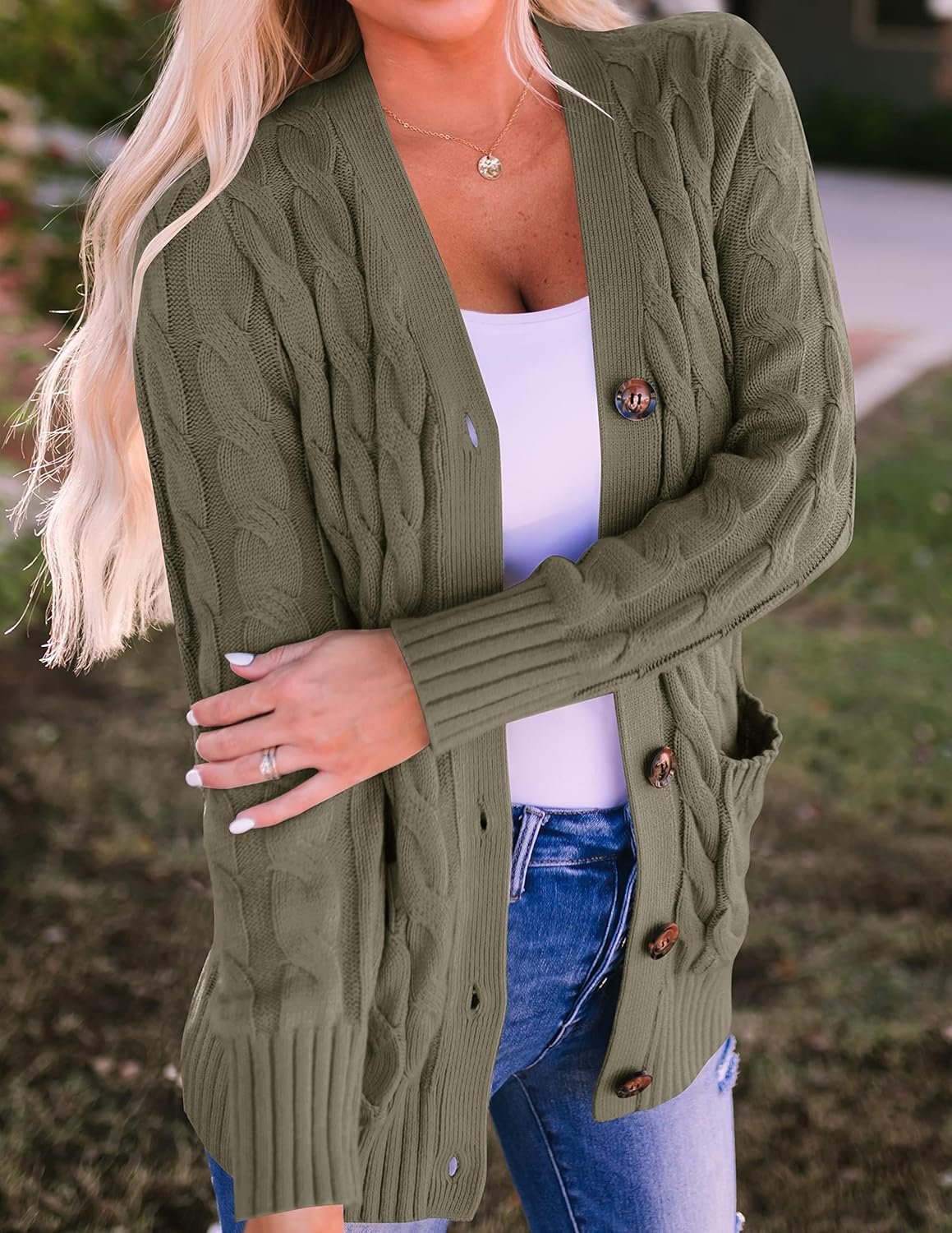 ZESICA Women's Cardigan Sweaters 2026 Spring Button Down Open Front Cable Knit Casual Trendy Clothing Outerwear - Image 7