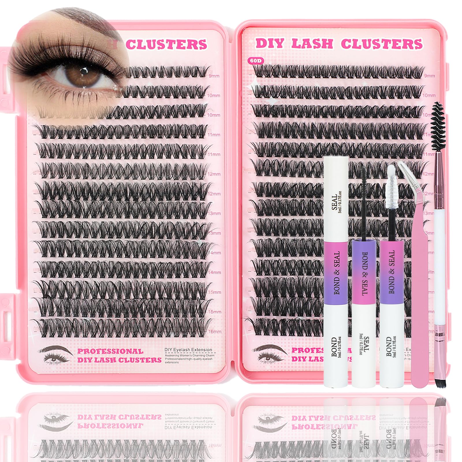 Lash Clusters Kit 560 Pcs Eyelashes Clusters Kit 9-16mm Individual Lash Extension Kit D Curl Fluffy Wispy False