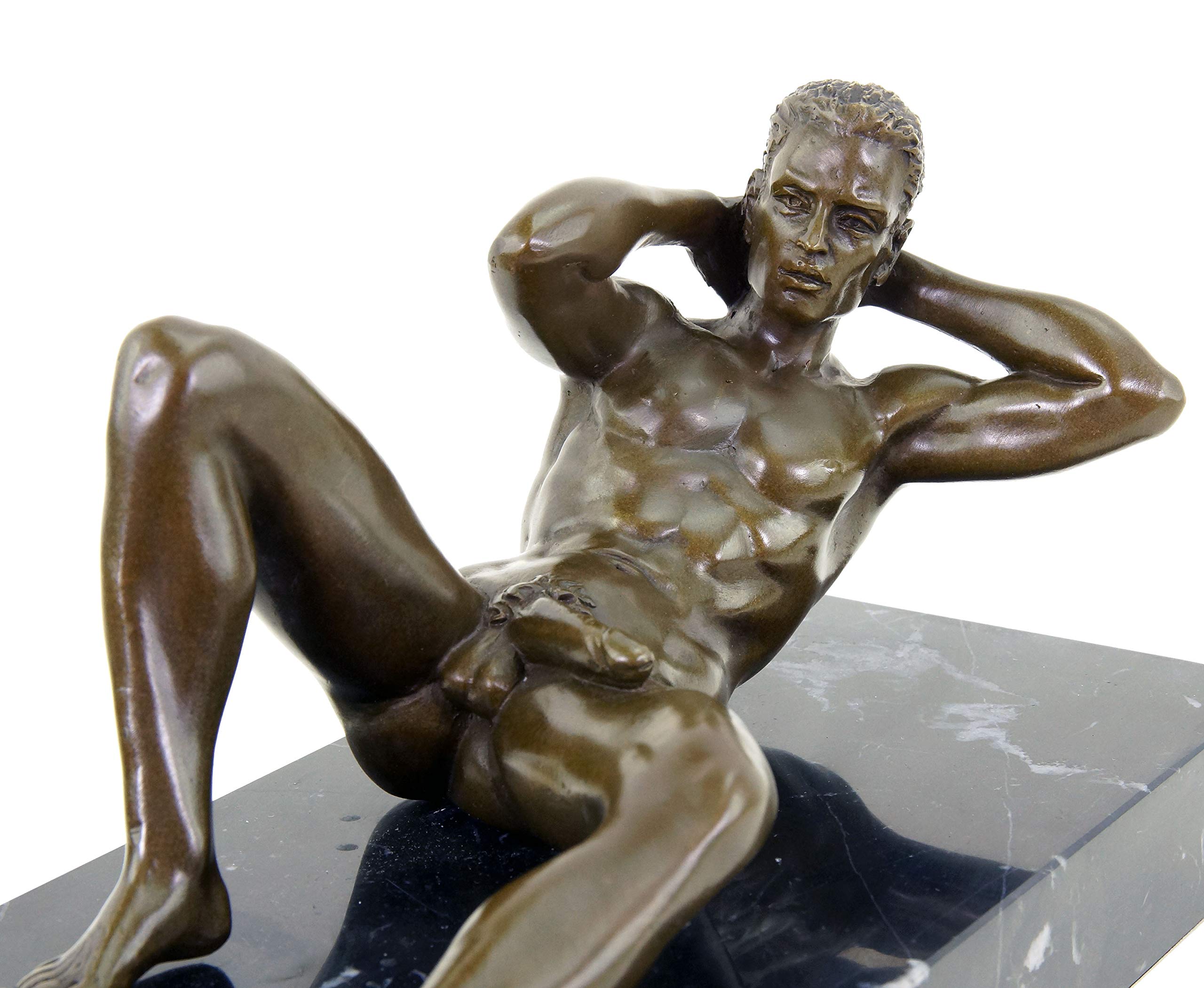 Kunst & Ambiente - Muskulöser Männerakt - Toyboy Eric - Gaybronze - signiert M.Nick - Homoerotische Statue - Deko Athlet - Turner - Höhe: 13 cm - Breite: 25 cm - Sexy Figur