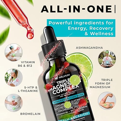 Miniatura 2 de Triple Magnesium Complex Liquid Drops  Suplemento de glicinato de magnesio de alta absorción, L-treonato, taurato 500 mg  Ashwagandha, L-teanina,