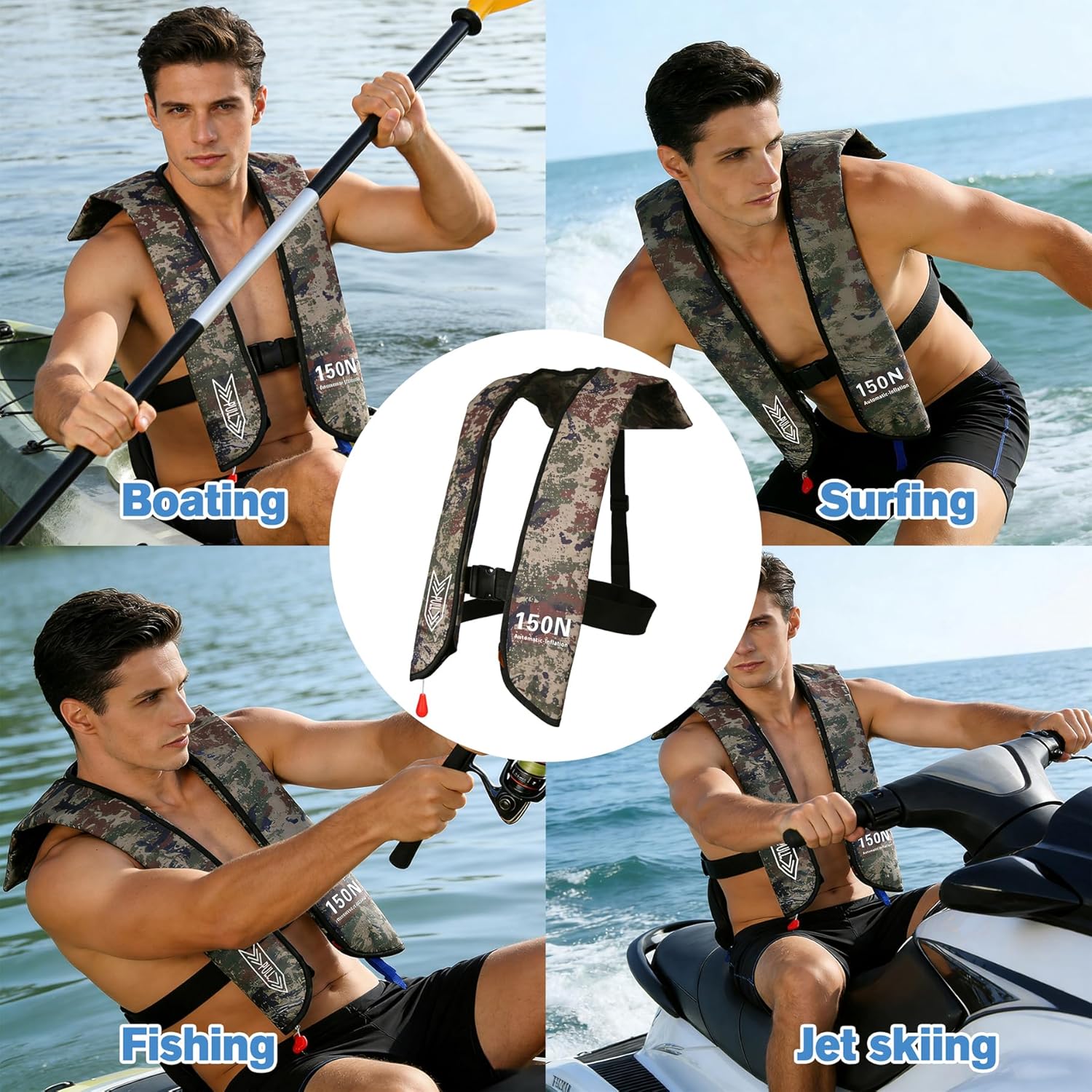 Inflatable Life-Jacket for Adults| Life-Vest with Automatic/Manual Multifunctional Inflation-PFD| Lightweight & Compact Supports up to 300lbs for Kayaking Fishing Boating