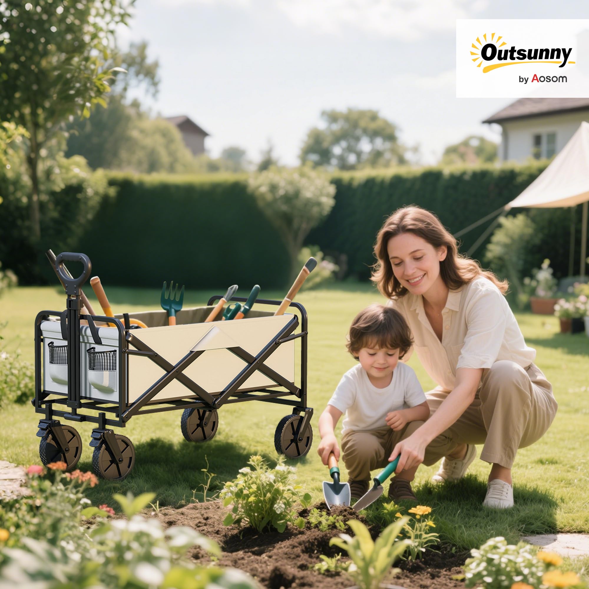 Outsunny Chariot de Camping Pliable à roulettes avec poignée réglable, Portable pour extérieur, Jardin, Shopping, pêche, 90 l, Gris foncé
