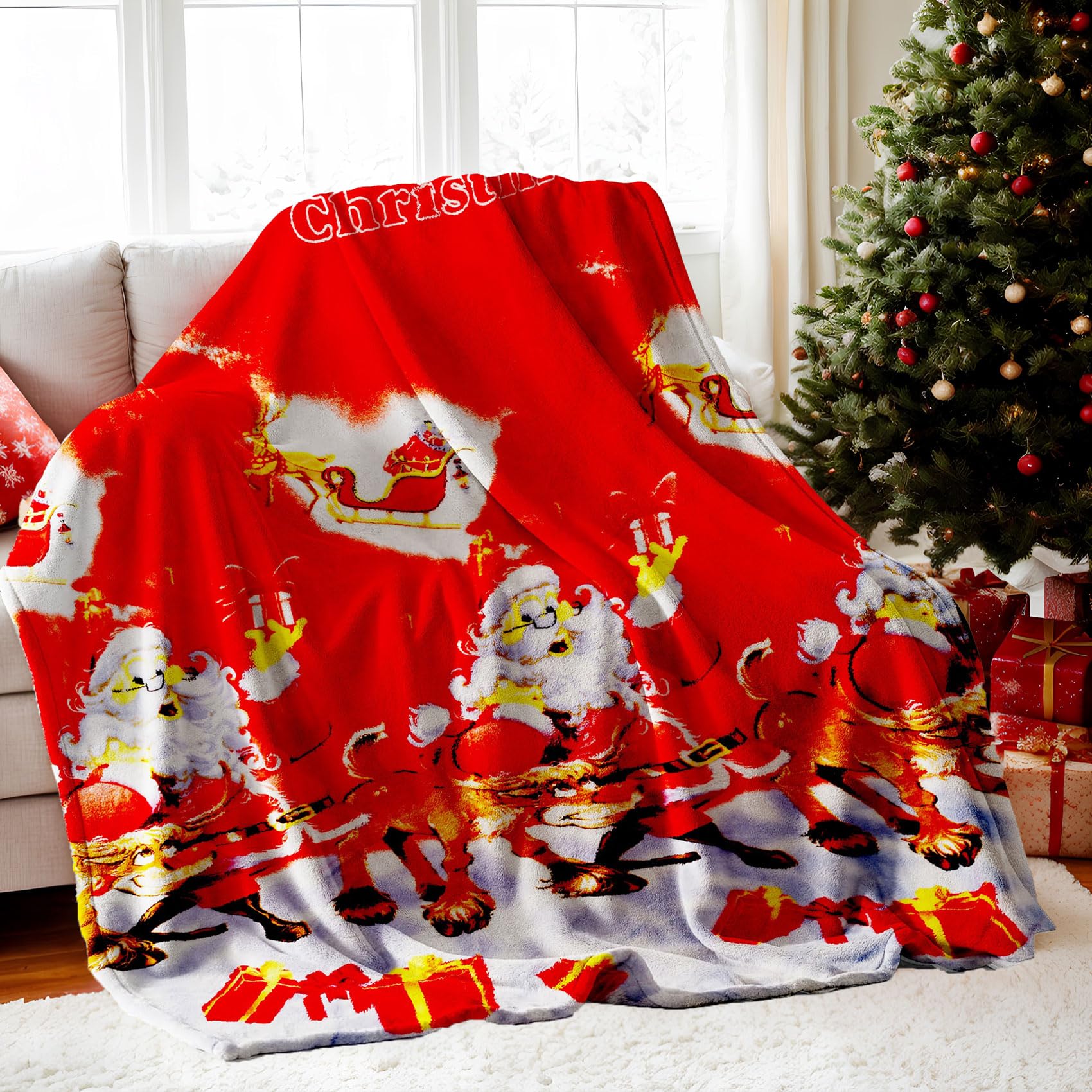 Manta Navidad 150x190 cm, Manta de Franela 100% Poliéster para Sofá y Cama, Tacto Suave y Cálida.Ideal para Regalo