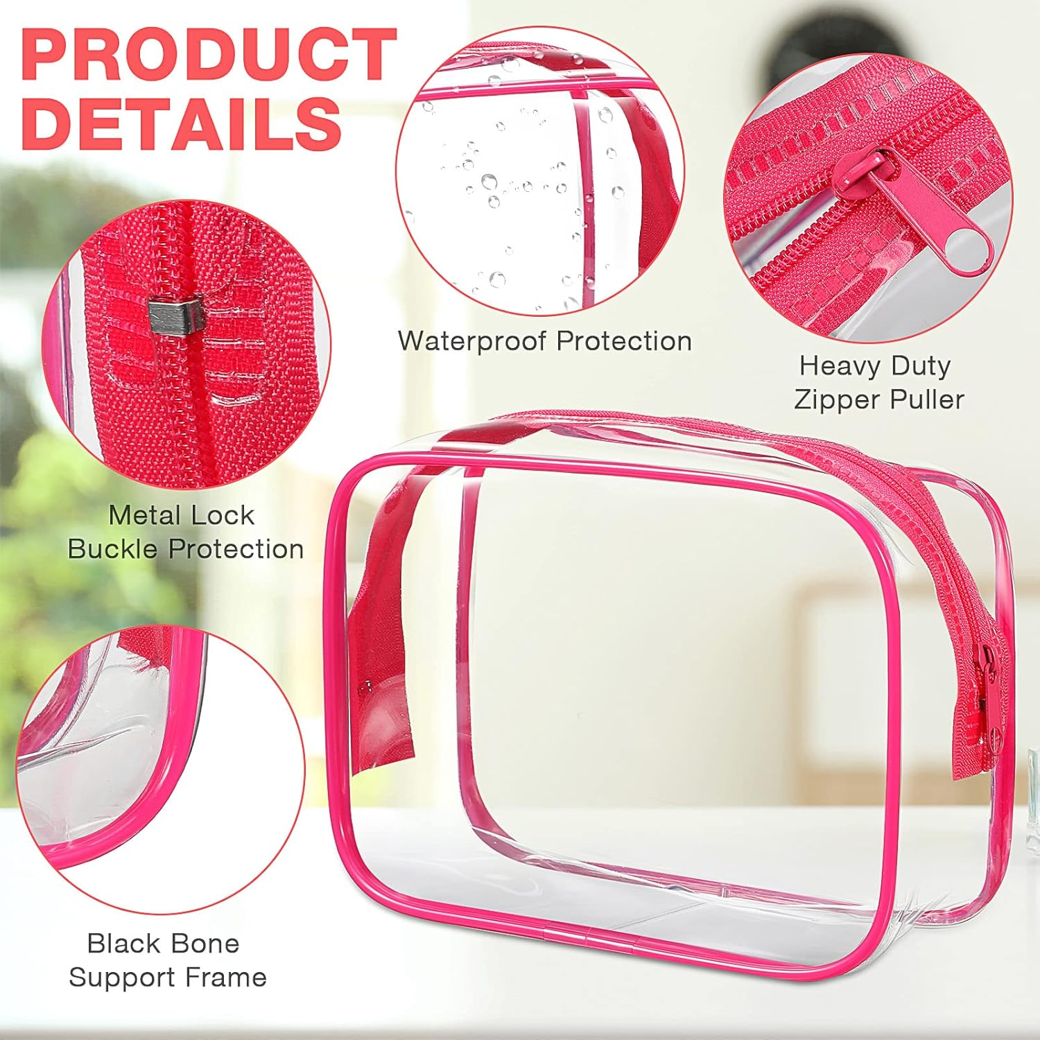 Reginary 16 Pack Clear Cosmetic Bag, Transparent Toiletry Bag Travel Pouch with Zipper Waterproof PVC Plastic Organizer Case for Women Men Traveling Vacation Organization Business Trip Home, 8 Colors