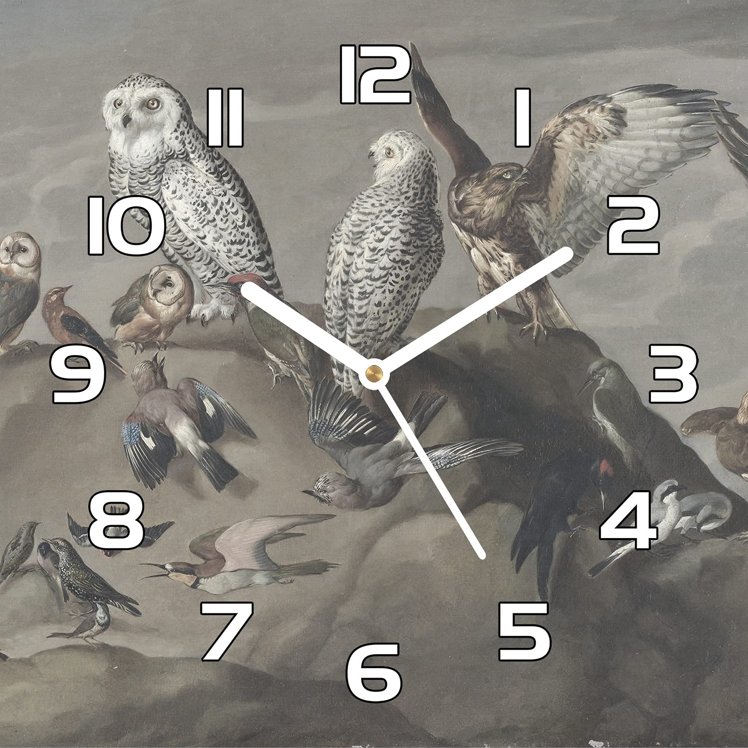 Horloge en verre oiseaux vintage Coloray pour mur sombre de salon