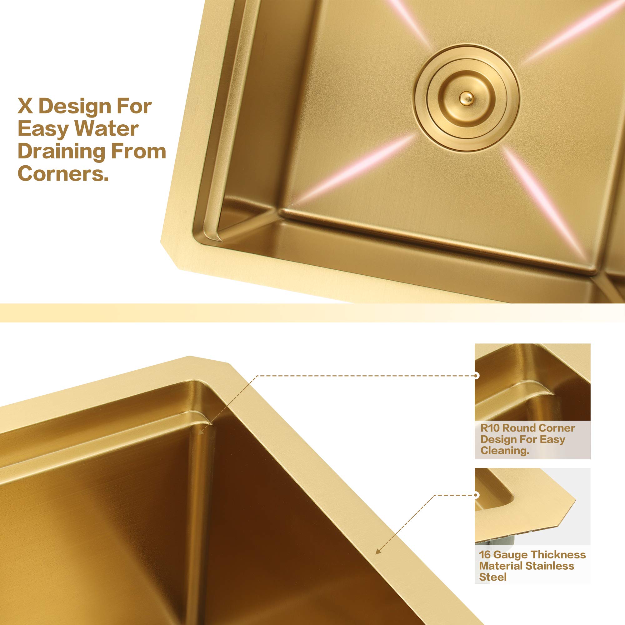 LQS Gold Undermount Bar Sink, RV Sink, Handmade Stainless Steel Bar