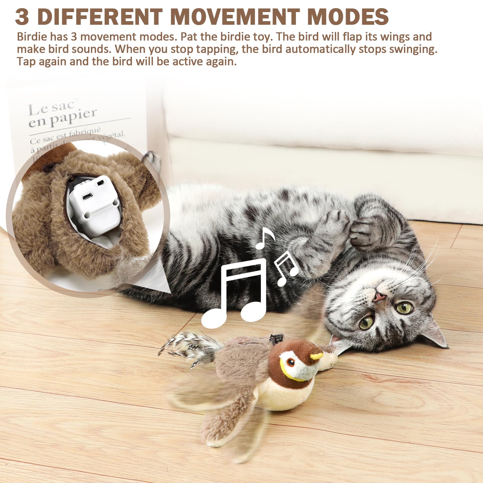 Nepfaivy Cat Toys Flapping Bird, Interactive Catnip Toys for Cats Realistic Plush Simulation Chirping Bird Cat Toy - Image 3