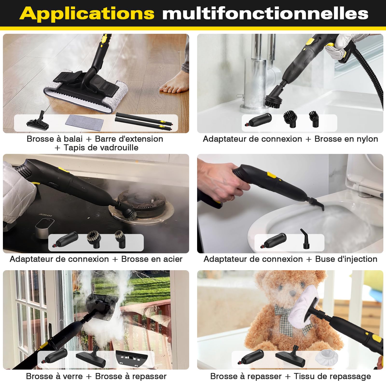 Nettoyeur vapeur multi-usages avec 23 accessoires, pour retirer le papier peint, le sol, la moquette, le canapé, les meubles rembourrés, la voiture, le carrelage, le rembourrage, la salle de