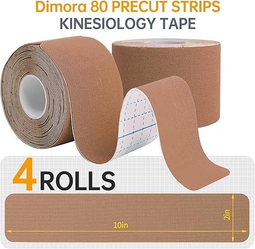 Miniatura 2 de Dimora Kinesiology Tape - 4 rollos de cinta atlética de algodón elástico, 65.6 pies, 80 tiras precortadas en total, cinta adhesiva deportiva de