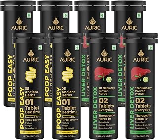 Auric Liver Detox & Poop Easy Effervescent Tablets Combo | 80 Tablets Each| Ayurvedic Liver Cleanse, Gut Health & Constipa... Price In India